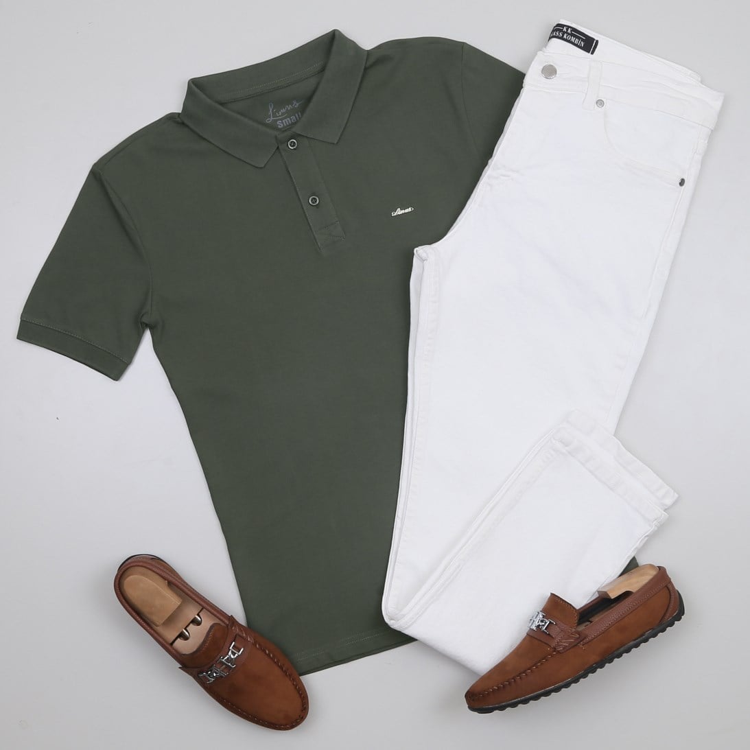 Haki Polo Yaka Tişört Kot Pantolon Kombini Erkek | Slim Fit Şık Günlük Set