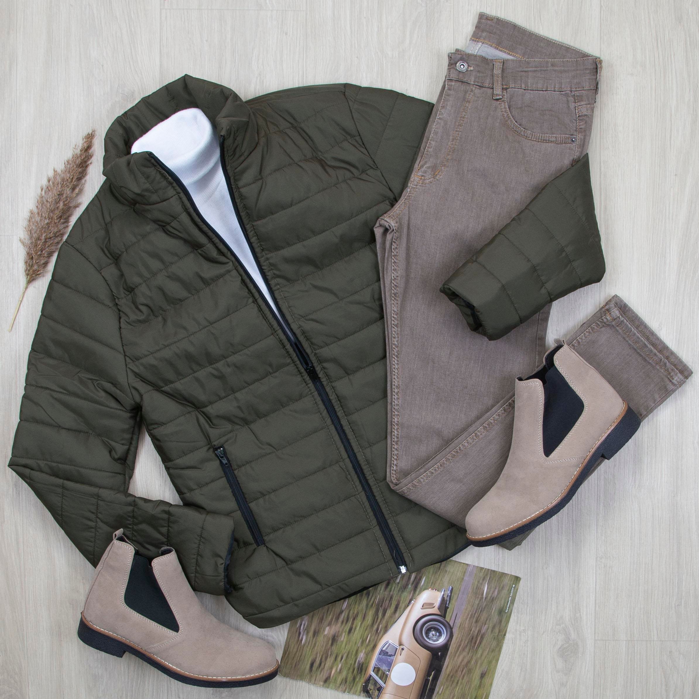 Haki Şişme Mont Boğazlı Body Pantolon Bot Kombin