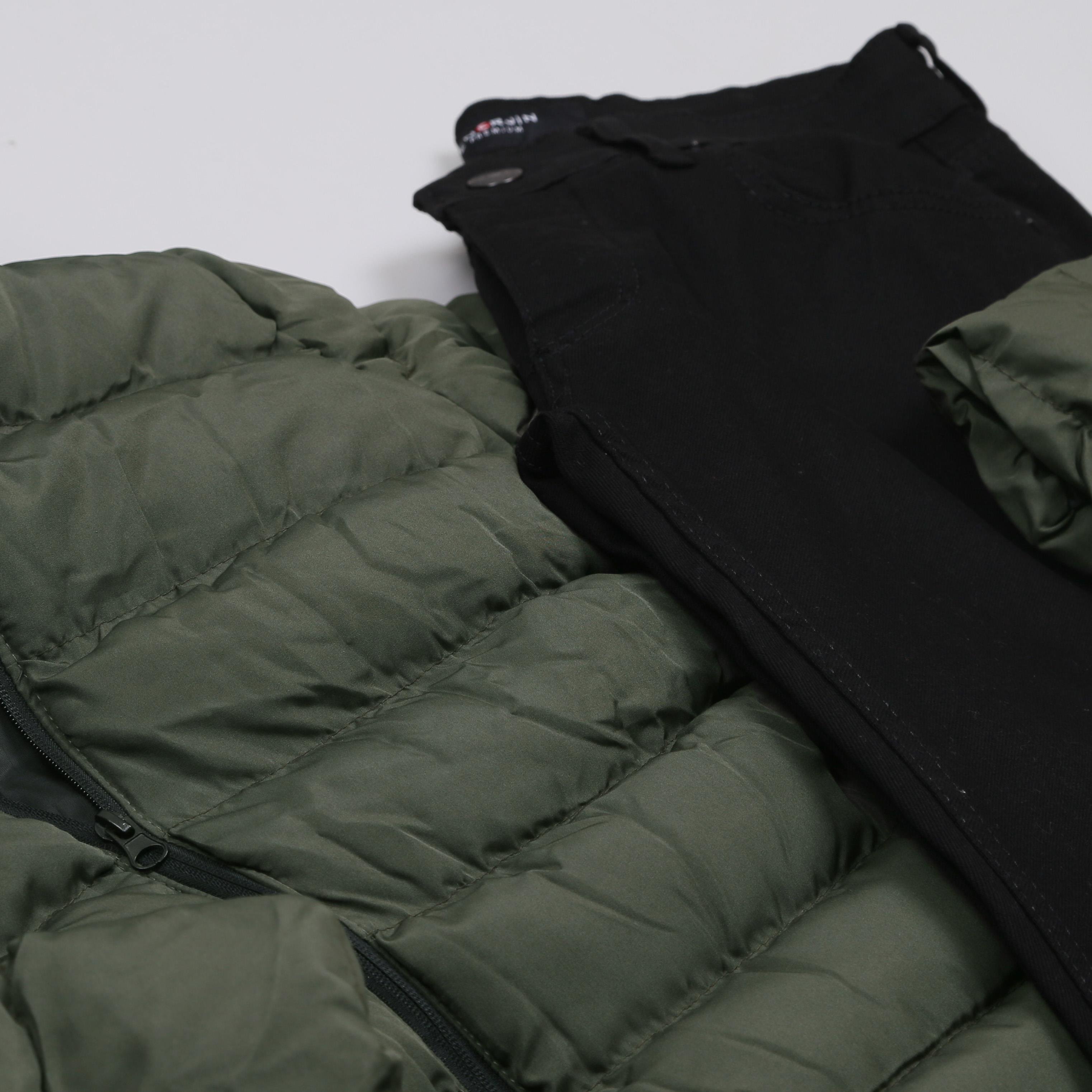 Haki Şişme Mont Pantolon Bot Kombini