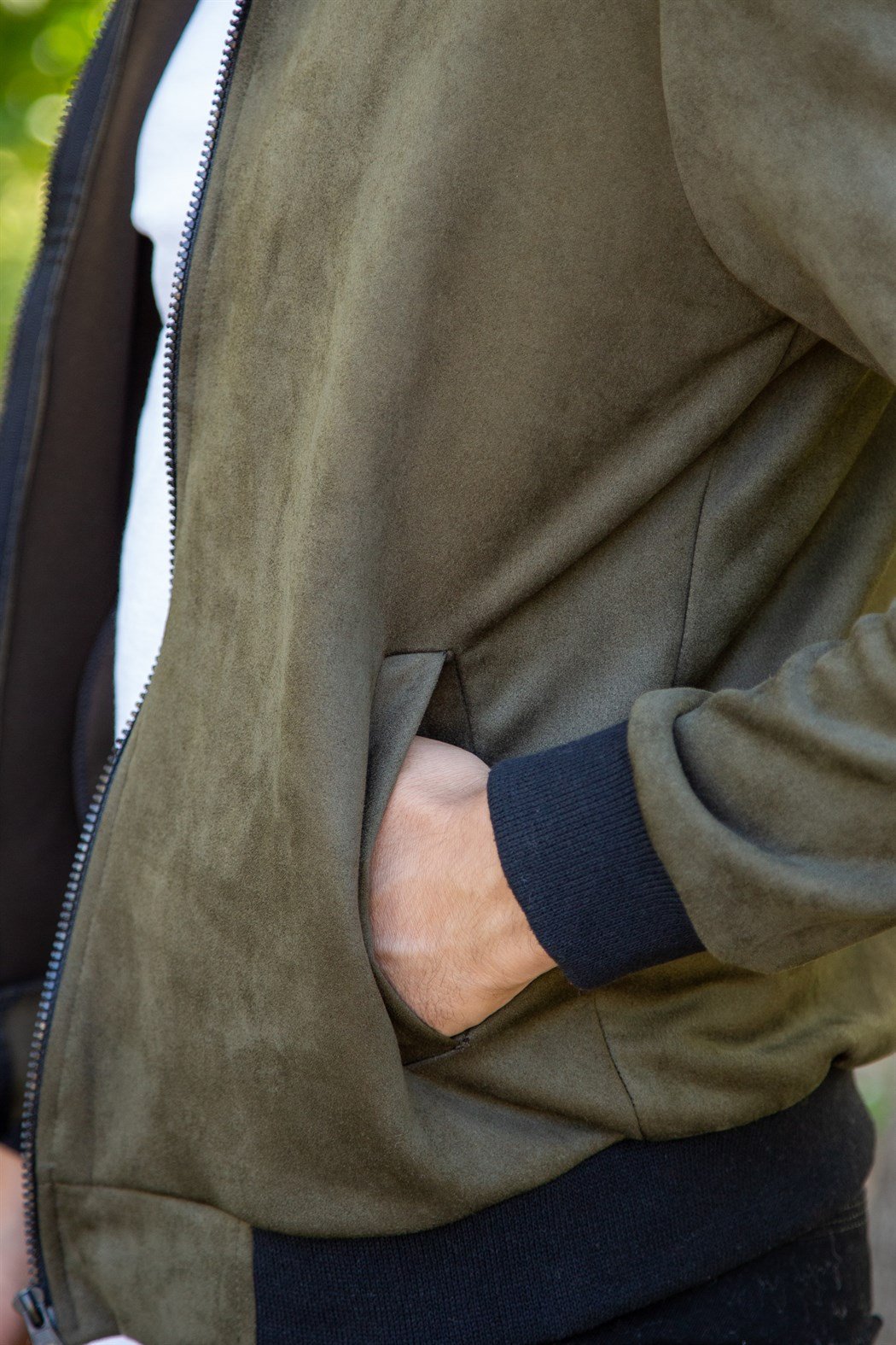 Haki slim fit süet ceket