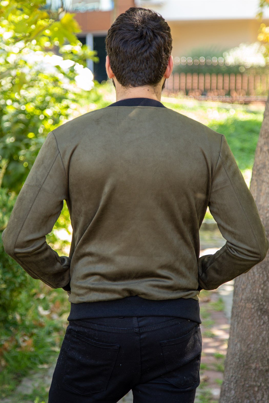 Haki slim fit süet ceket