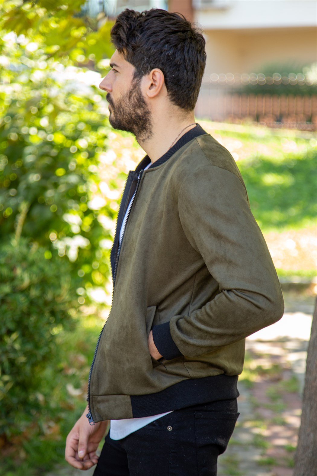 Haki slim fit süet ceket