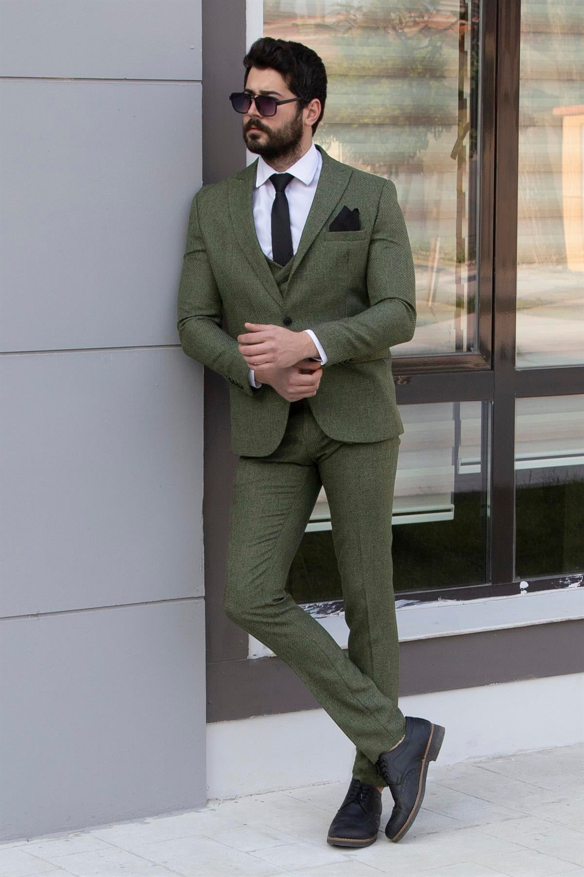 Haki Takım Elbise Kombini