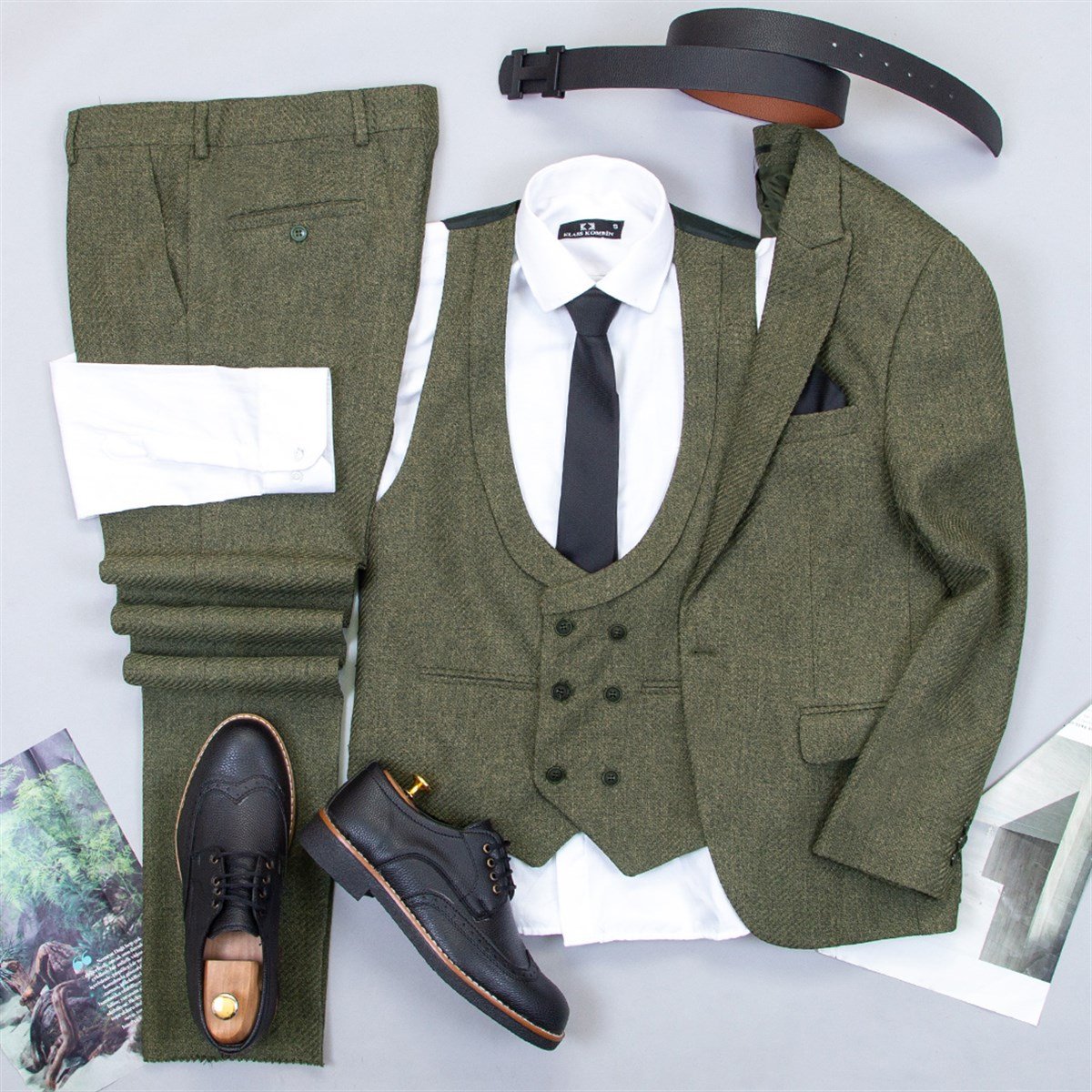 Haki Takım Elbise Kombini