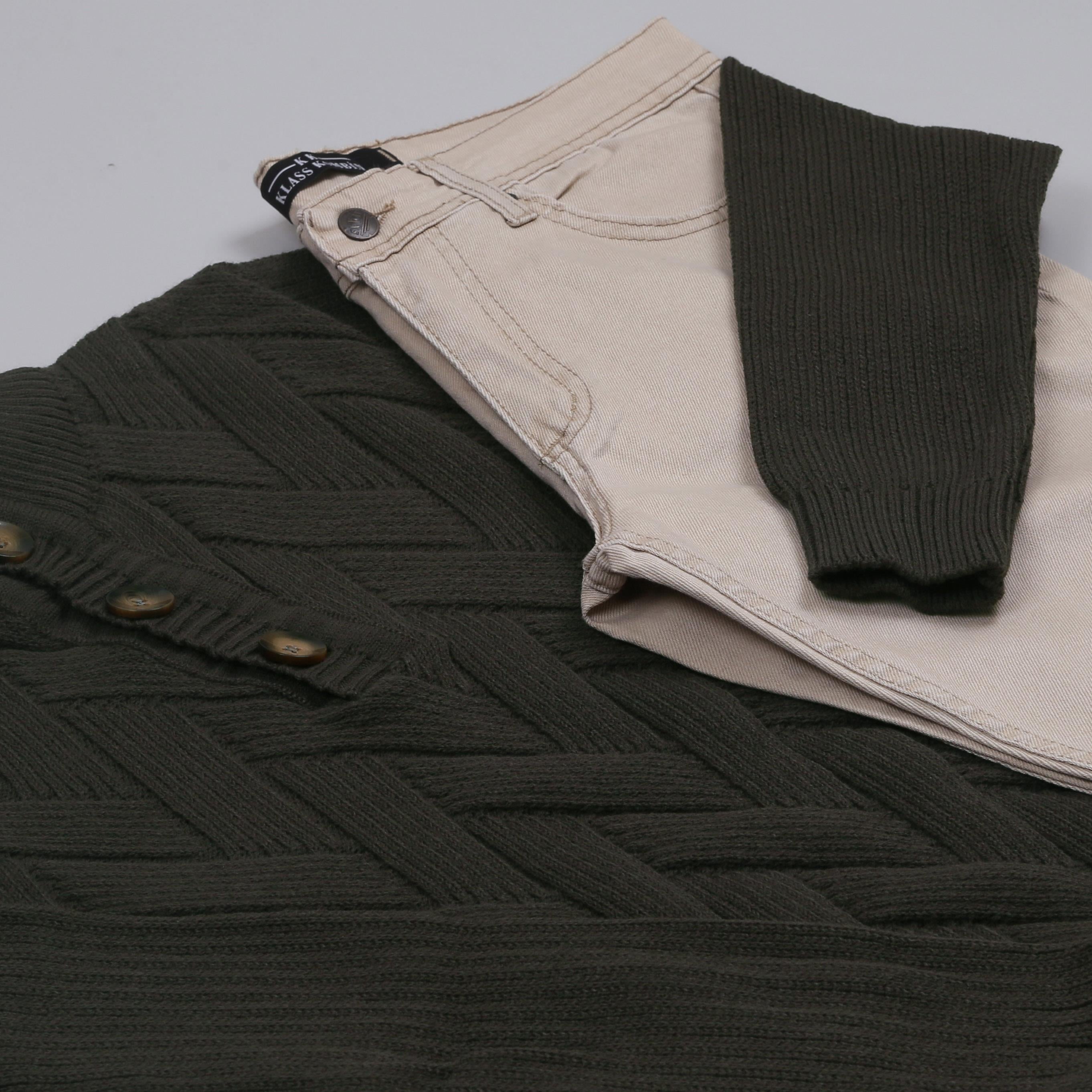 Haki Triko Kazak Kot Pantolon Ayakkabı Kombini