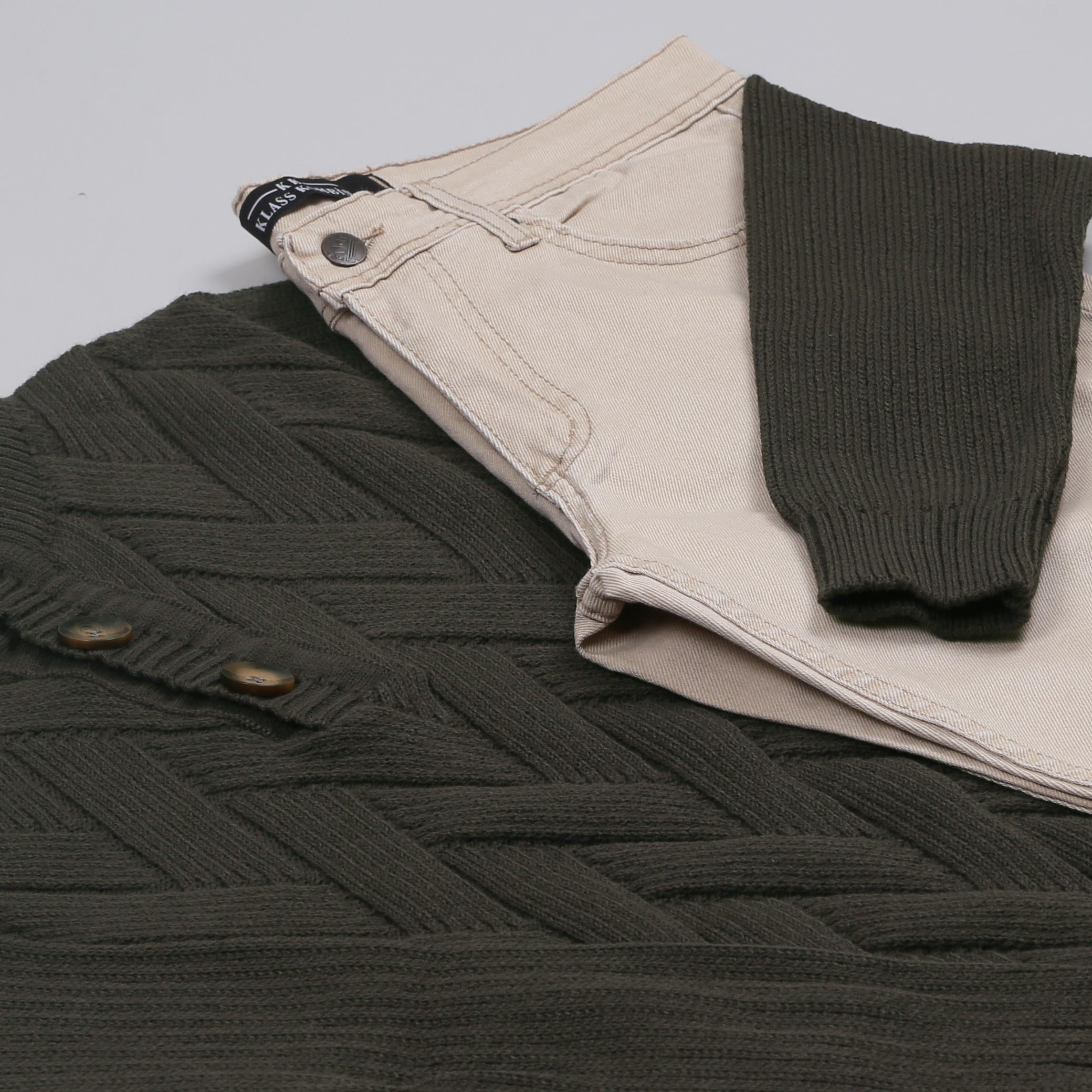 Haki Triko Kazak Kot Pantolon Bot Kombini