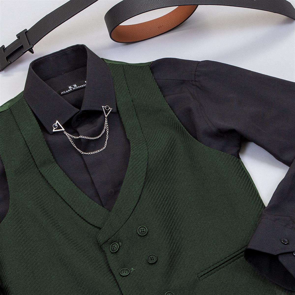 Haki Yelek Gömlek Pantolon Ayakkabı Kombin