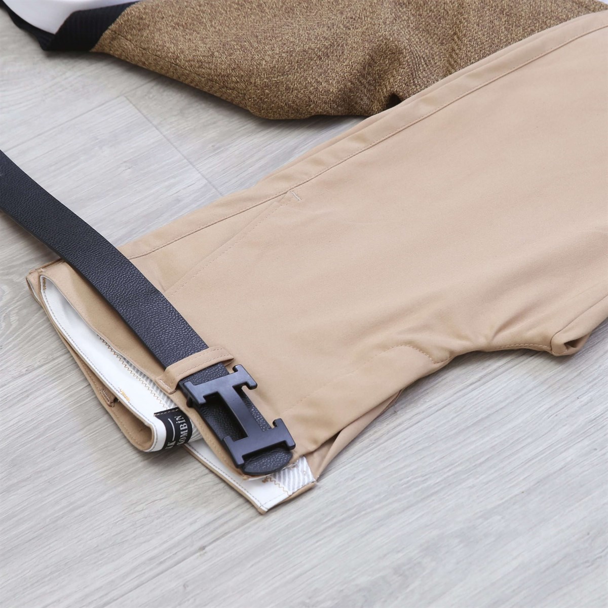 Hardal Blazer Ceket Camel Pantolon Gömlek Ayakkabı Kombini