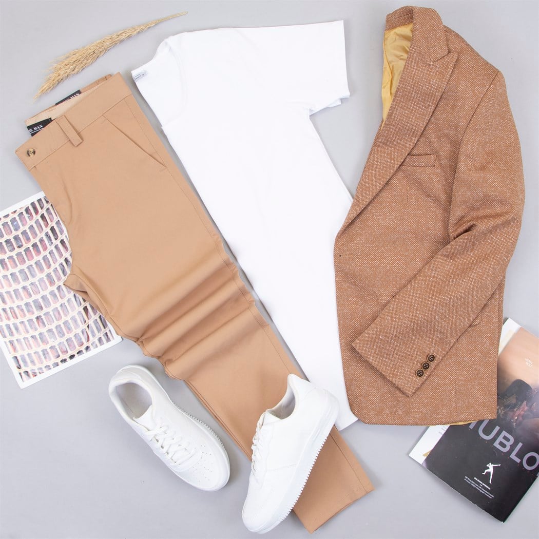 Hardal  Blazer Ceket Tişört Pantolon Ayakkabı Kombin