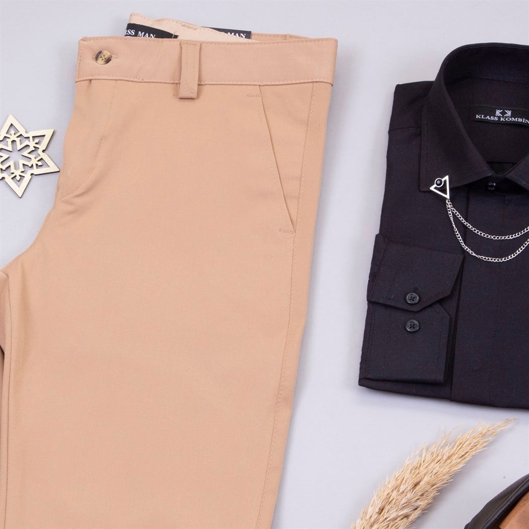 Hardal Dik Yaka Ceket Gömlek Pantolon Ayakkabı