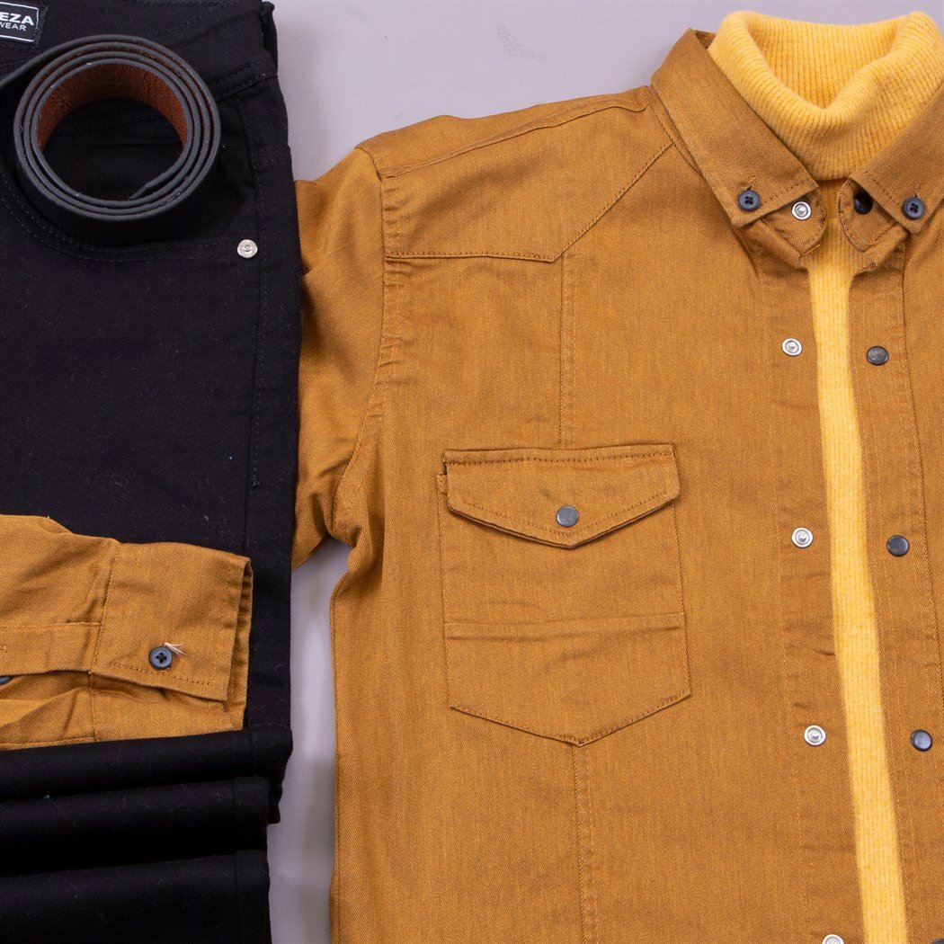 Hardal Kot Gömlek Kazak Pantolon Bot Kombin