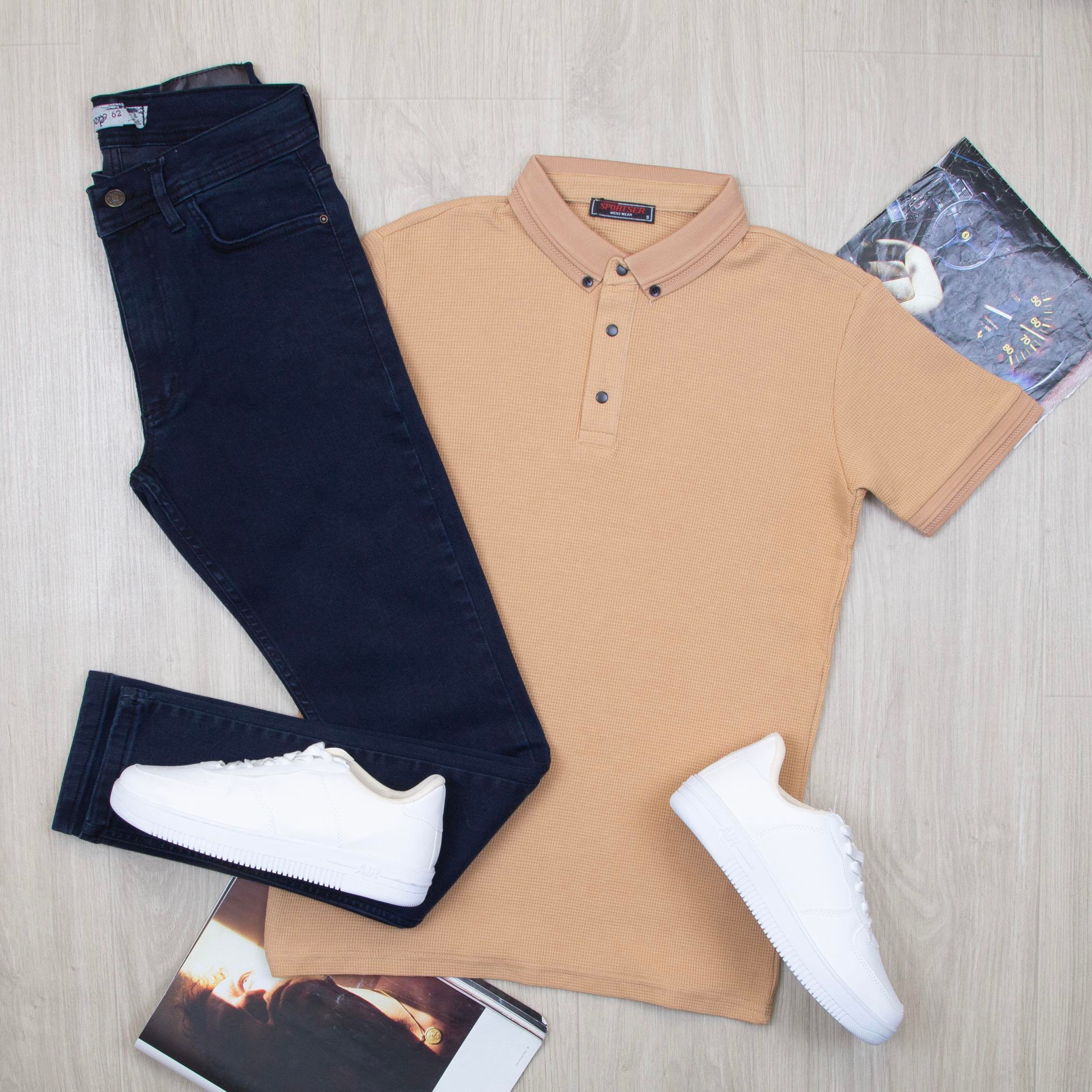 Hardal Polo Yaka Tişört Pantolon Ayakkabı Kombin