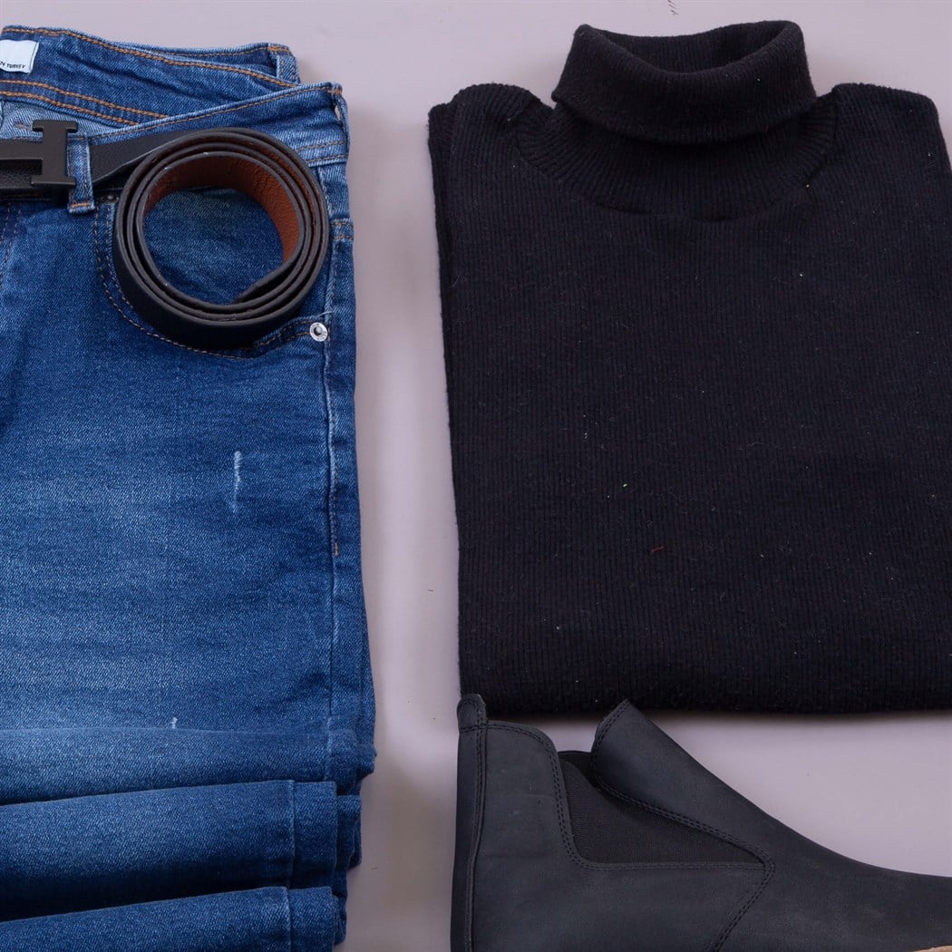 İçi Kürklü Kot Ceket Kazak Pantolon Bot Kombin