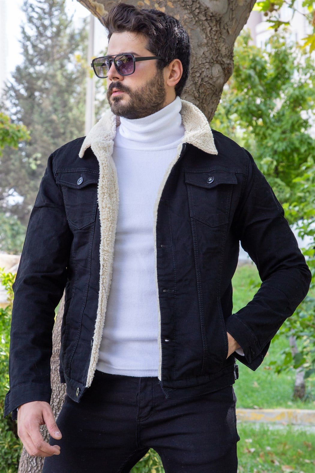 İçi Kürklü Siyah Kot Ceket