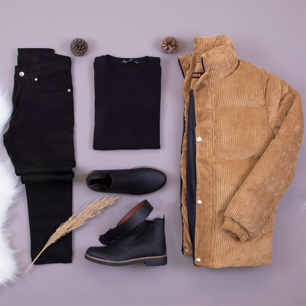 Kadife Şişme Mont Body Pantolon Bot Kombin