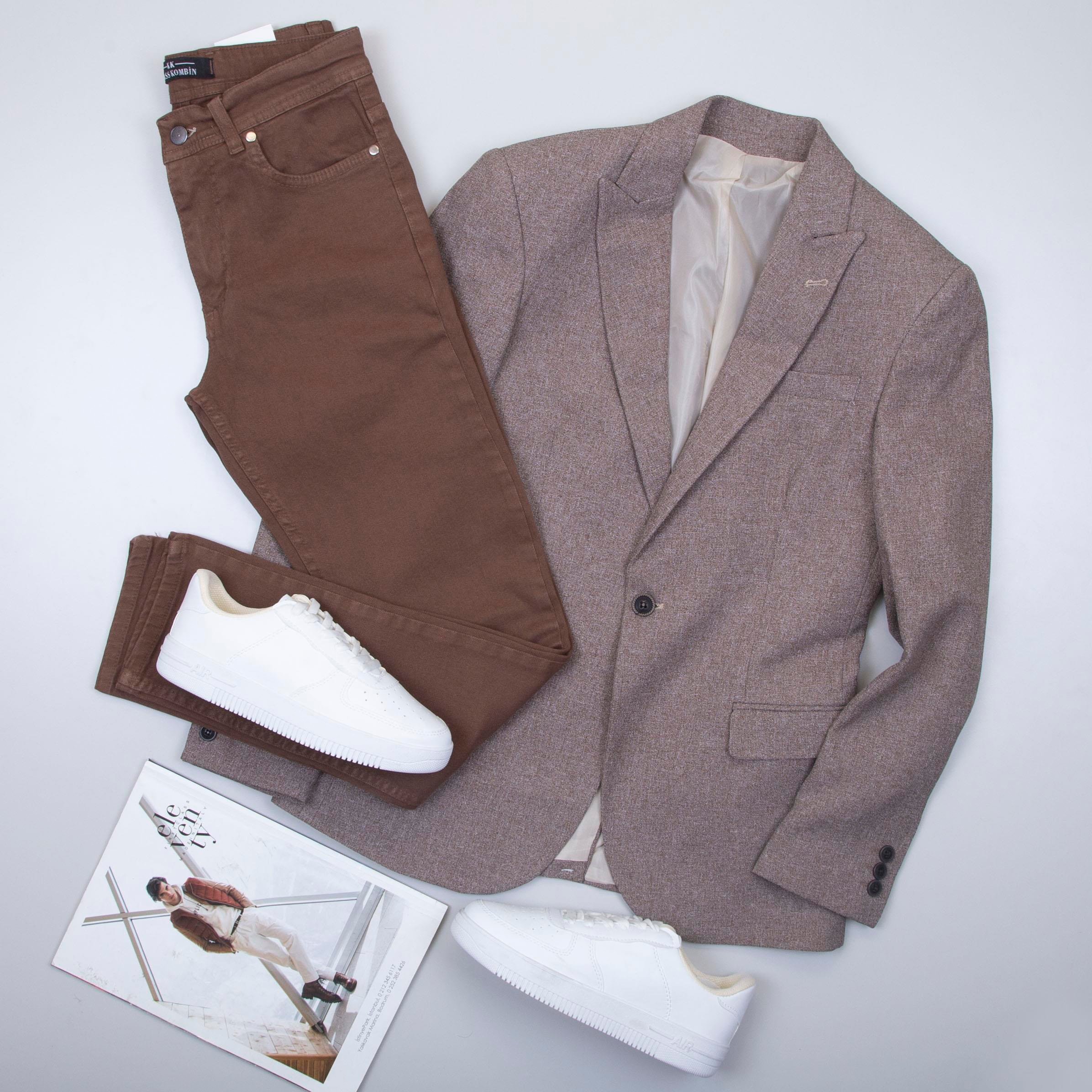 Kahve Blazer Ceket Pantolon Ayakkabı Kombin