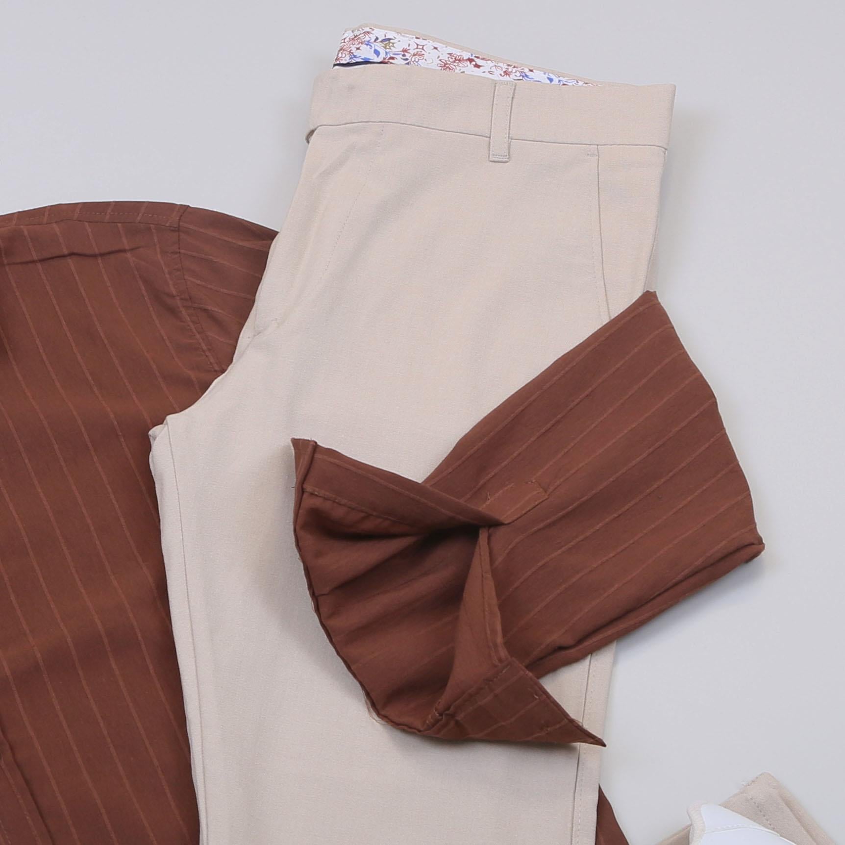 Kahve Çizgili Gömlek Pantolon Ayakkabı Kombin