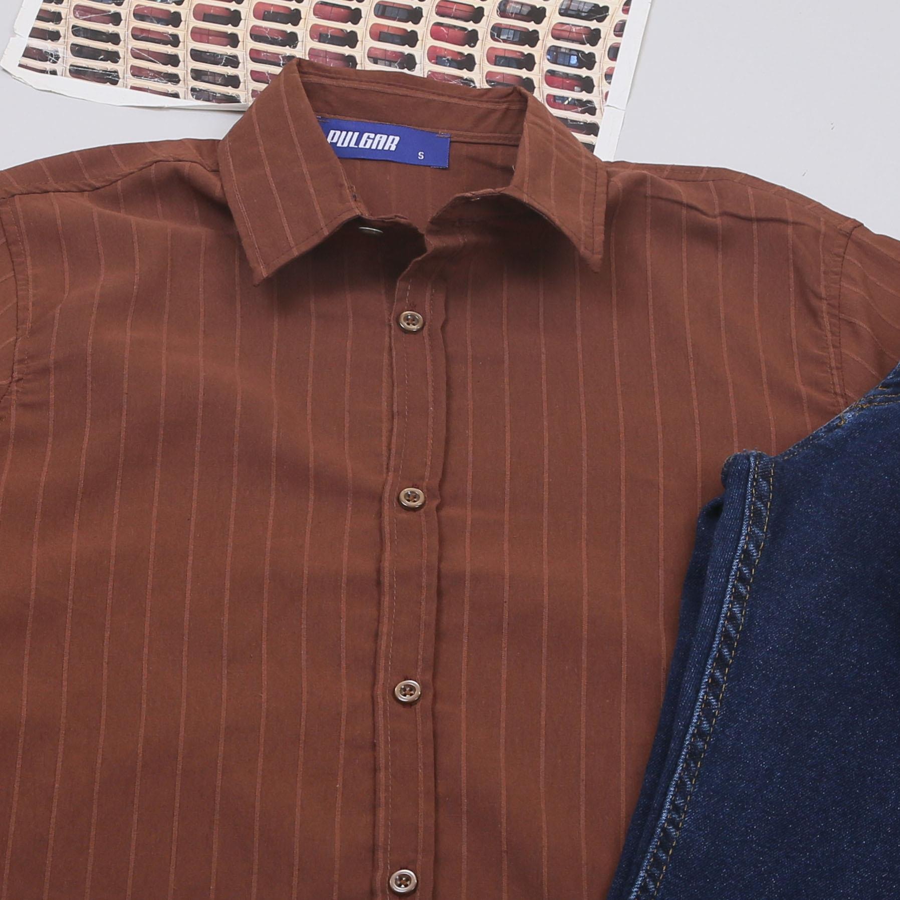 Kahve Çizgili Gömlek Pantolon Ayakkabı Kombin