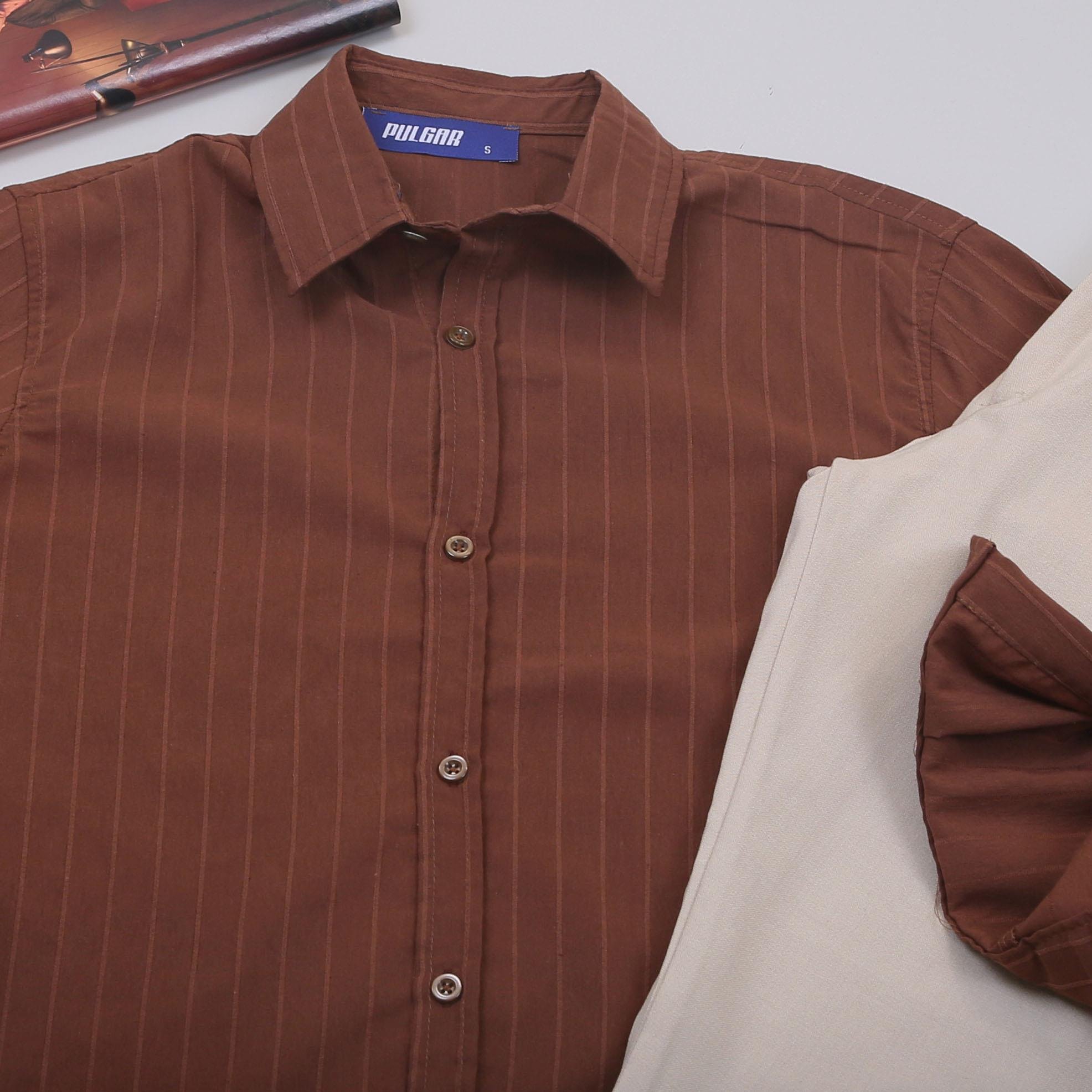 Kahve Çizgili Gömlek Pantolon Ayakkabı Kombin