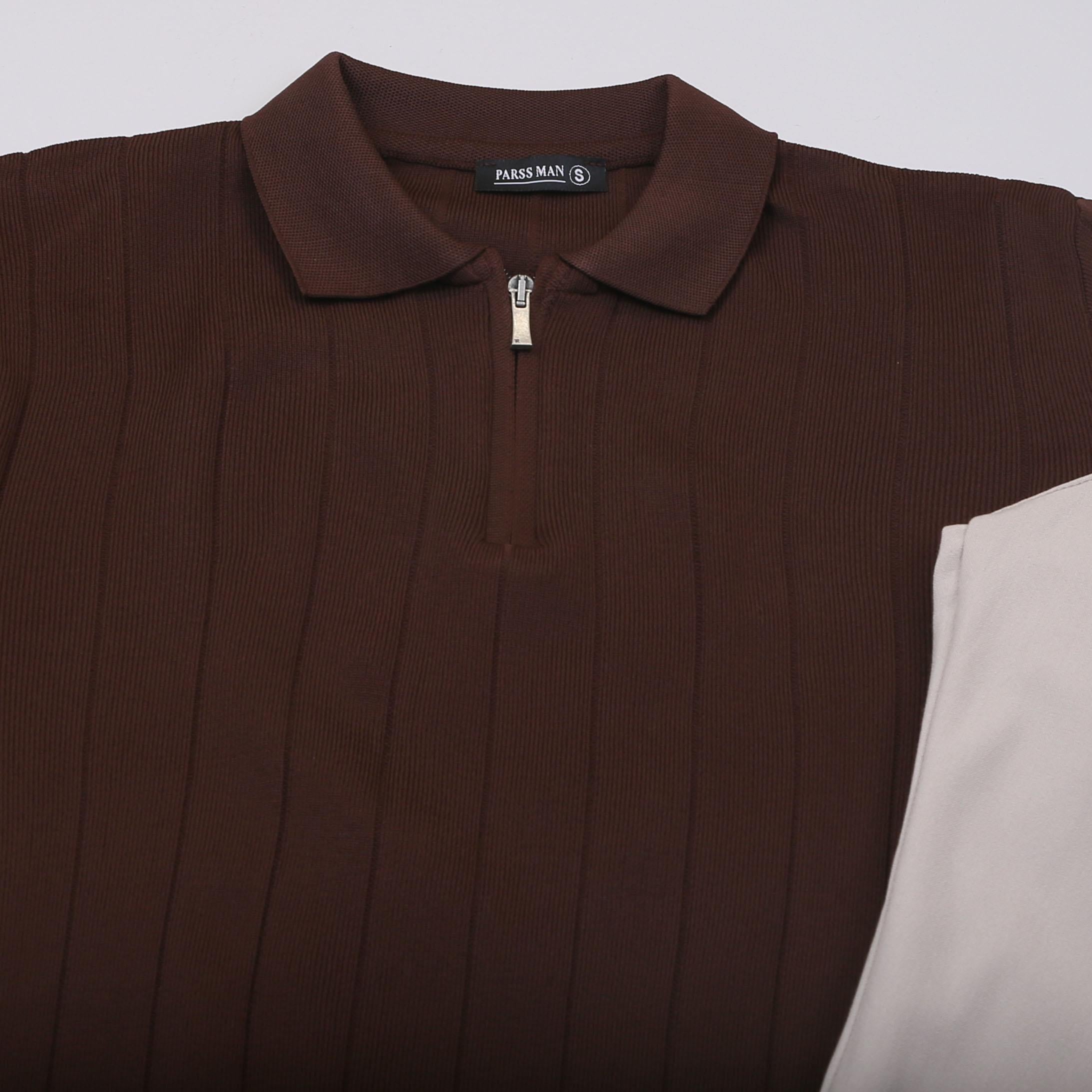 Kahve Çizgili Triko Polo Yaka Pantolon Ayakkabı Kombin