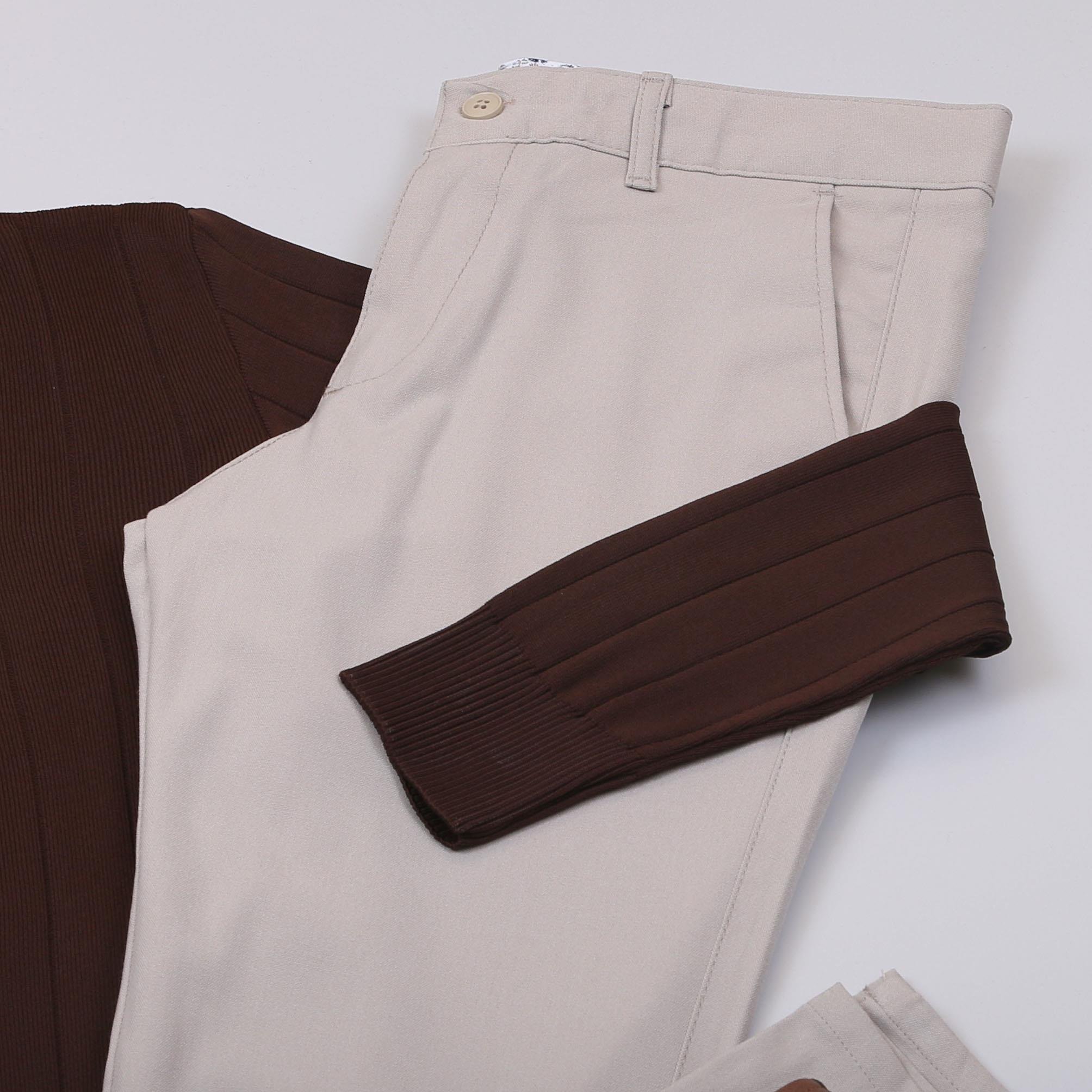 Kahve Çizgili Triko Polo Yaka Pantolon Ayakkabı Kombin