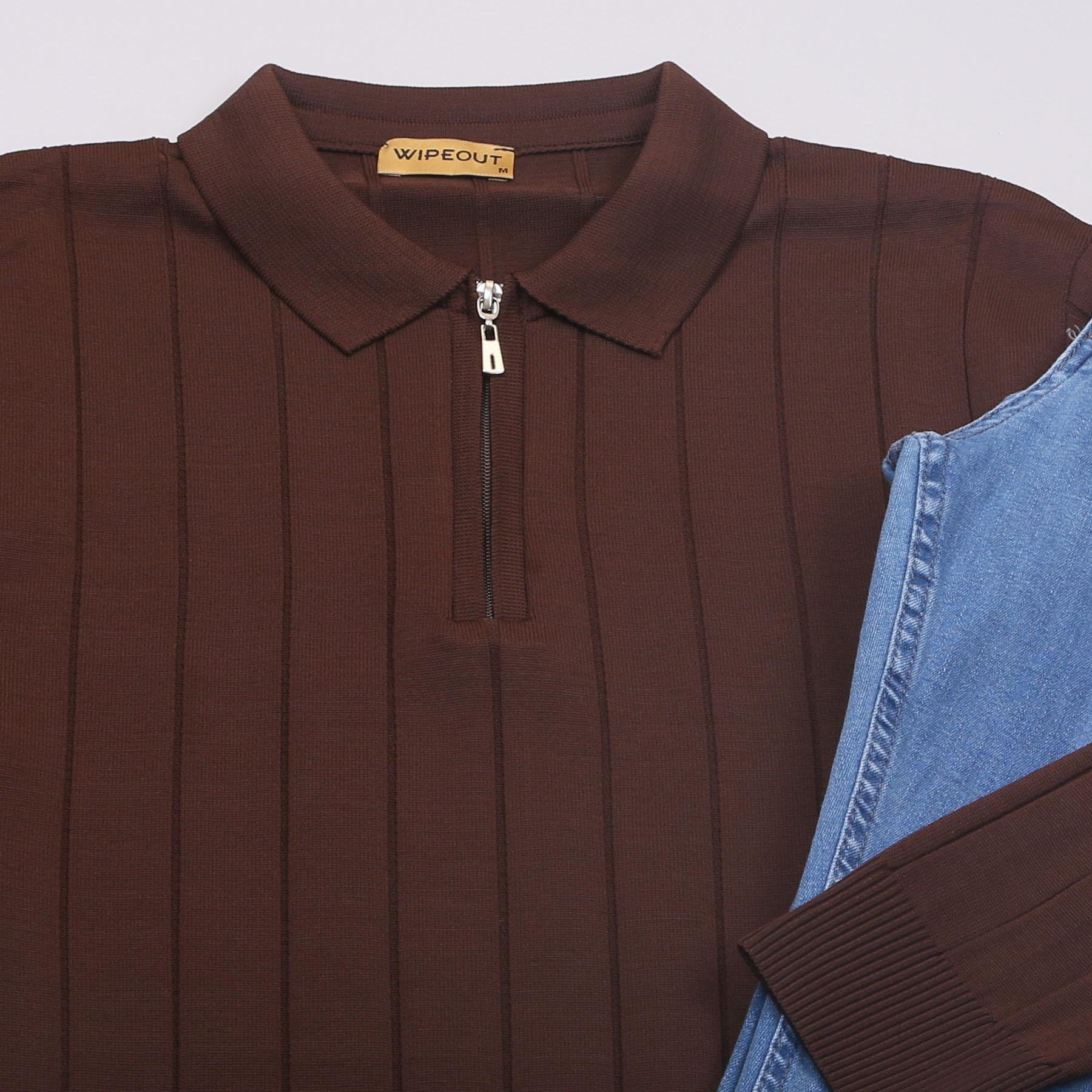 Kahve Çizgili Triko Polo Yaka Pantolon Ayakkabı Kombin