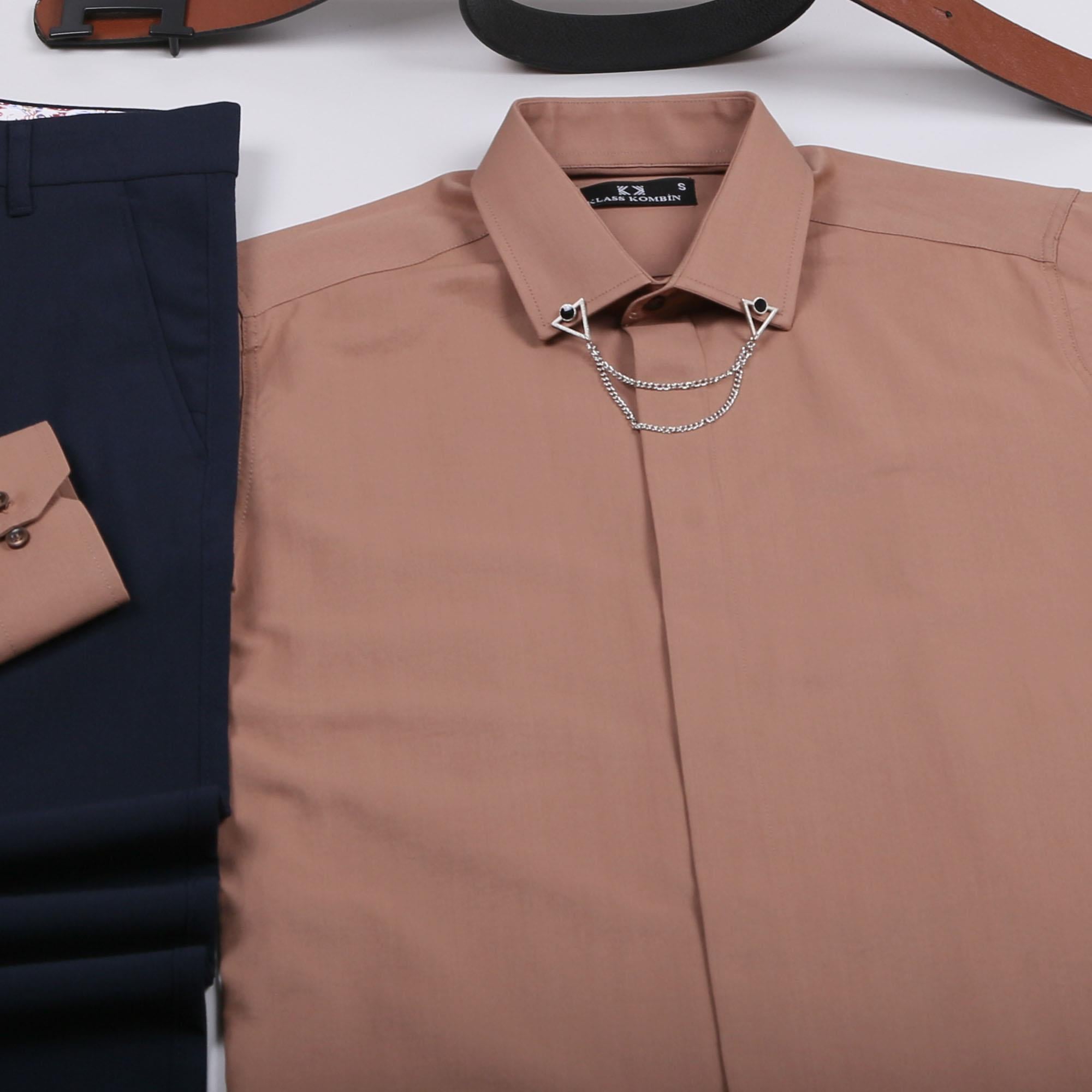 Kahve Gömlek Lacivert Pantolon Ayakkabı Kombin