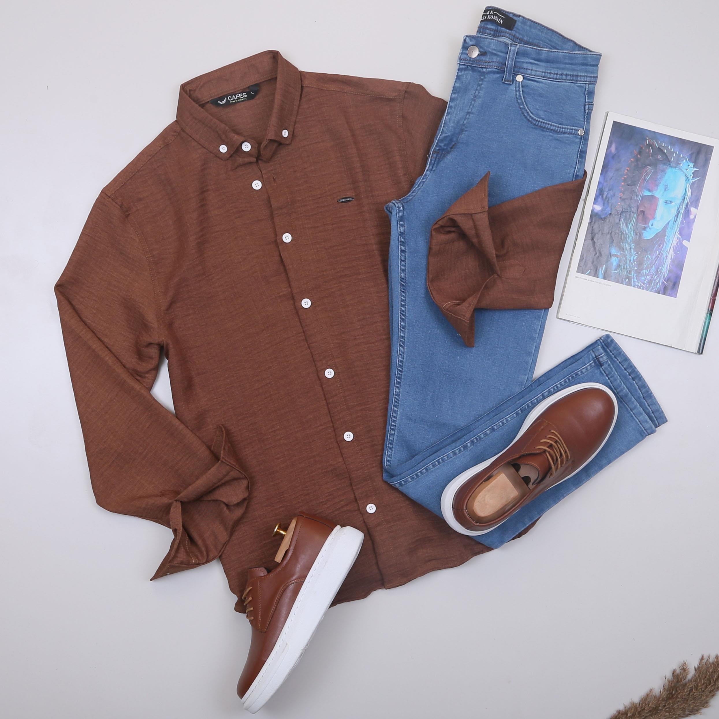 Kahve Gömlek Pantolon Ayakkabı Kombin