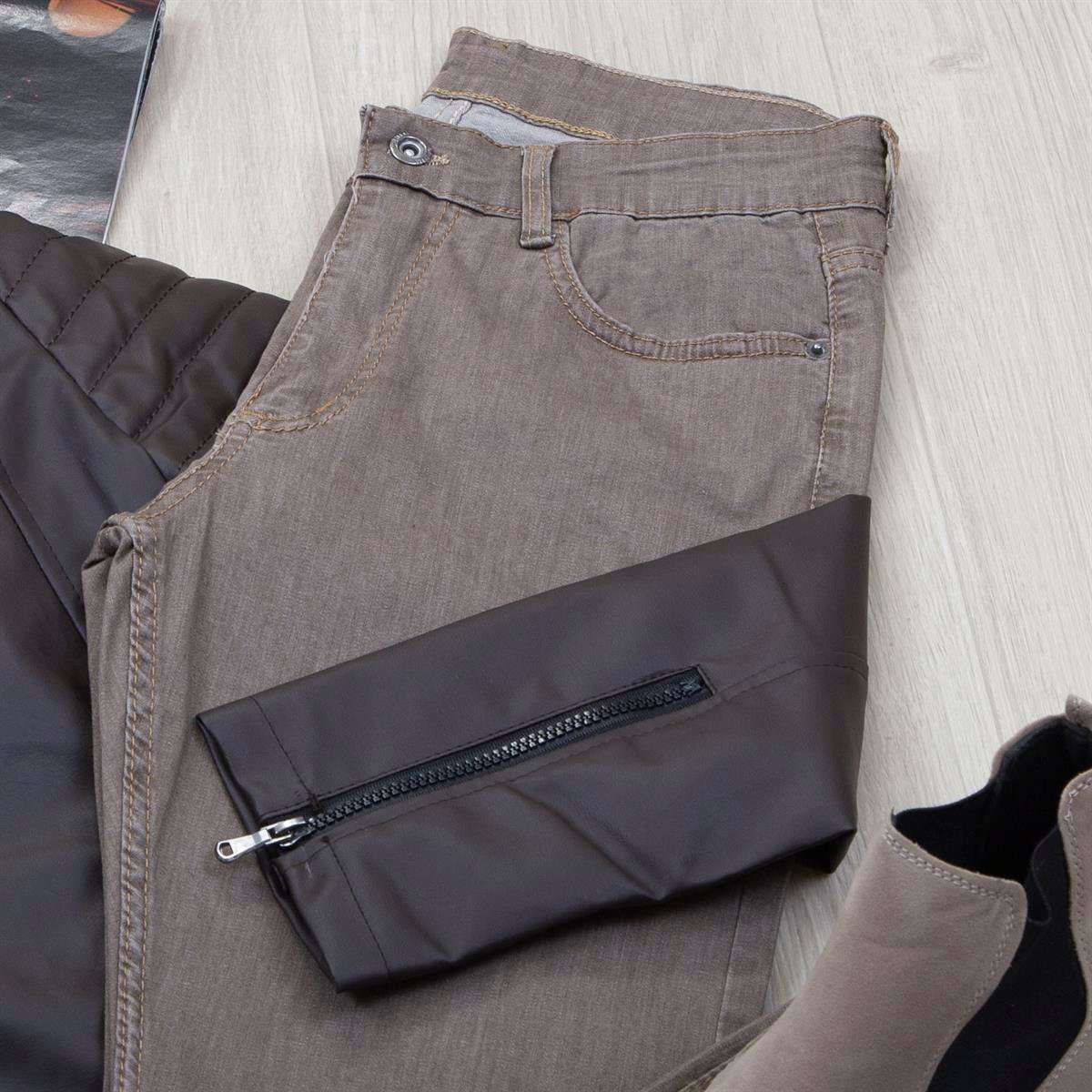 Kahve Kürklü Deri Ceket Boğazlı Body Pantolon Ayakkabı Kombin