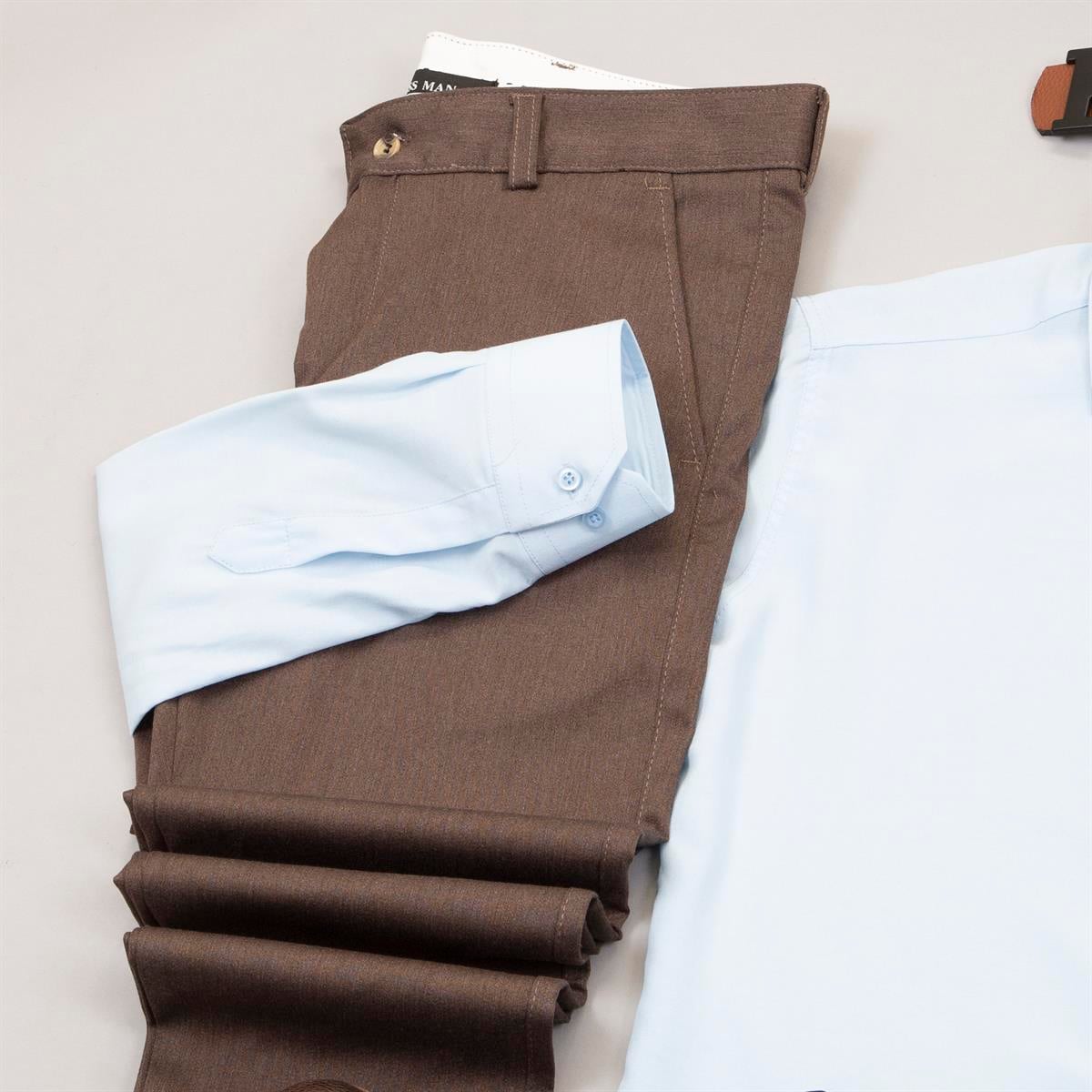 Kahve Pantolon Mavi Gömlek Ayakkabı Kombin