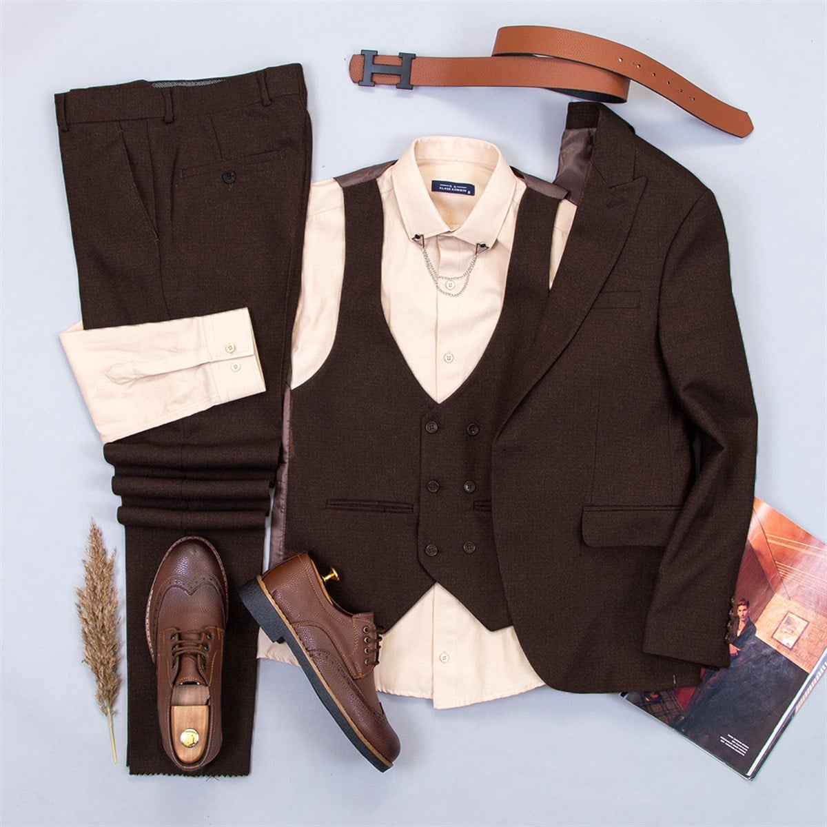 Kahve Takım Elbise Kombini