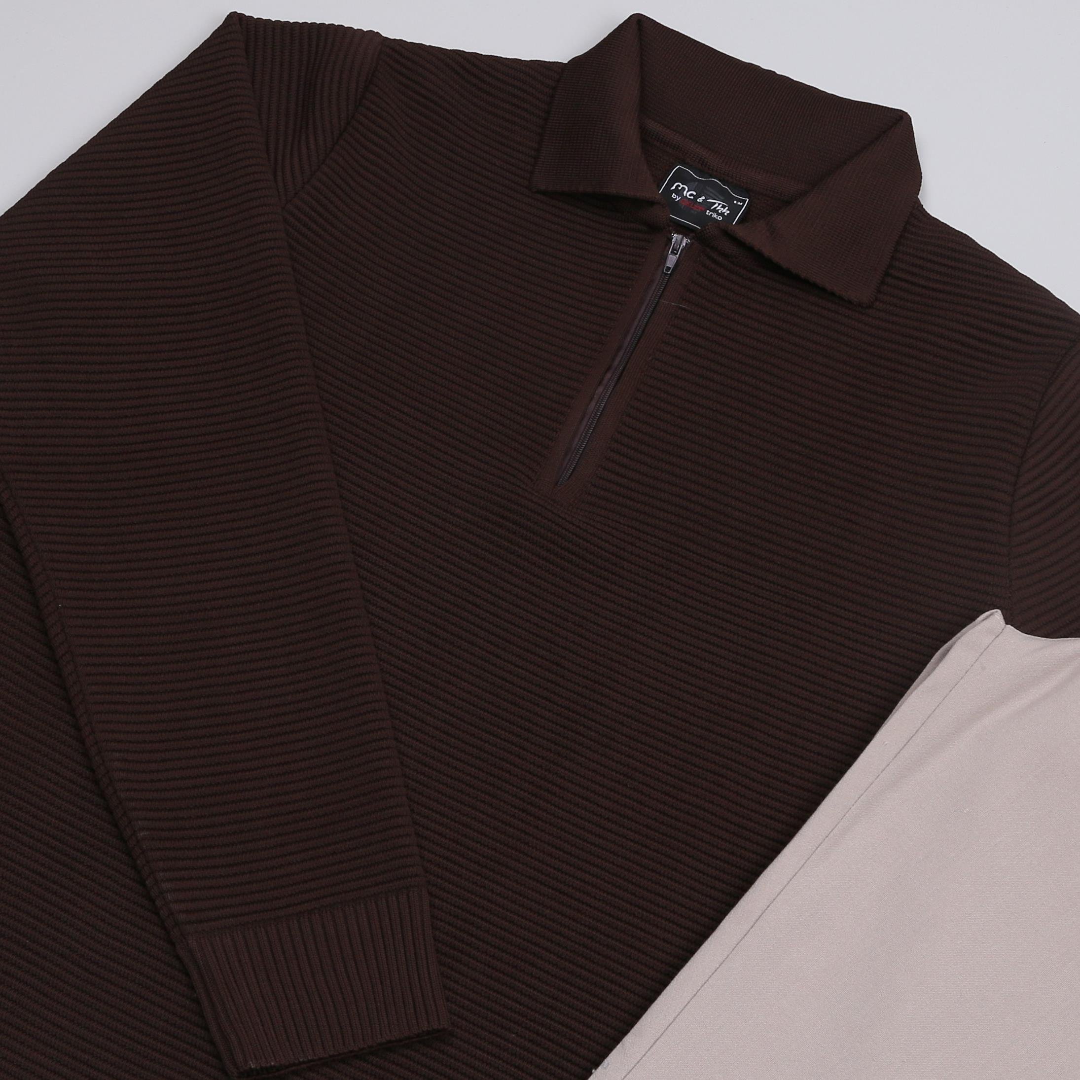 Kahve triko Kazak bej kumaş Pantolon