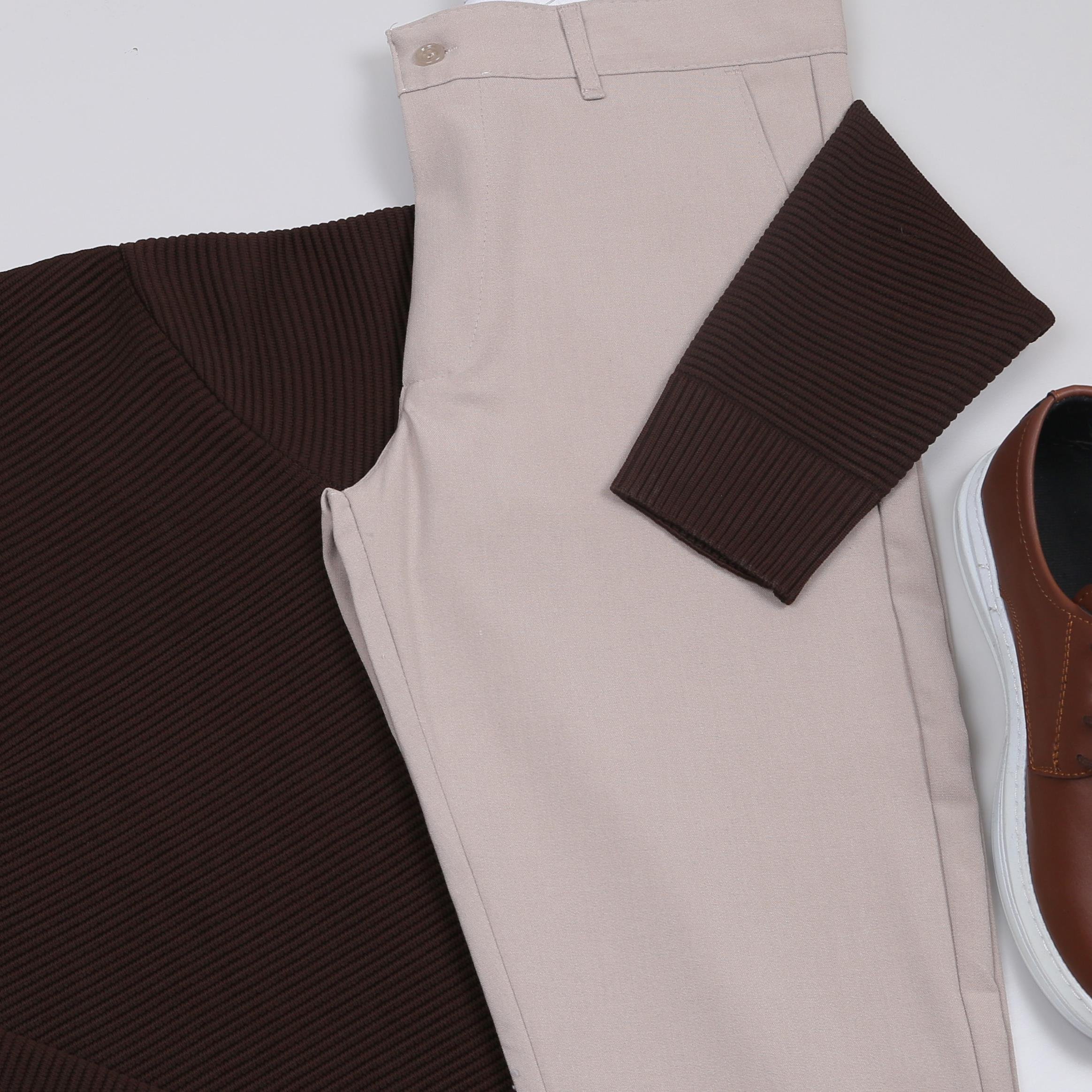 Kahve triko Kazak bej kumaş Pantolon