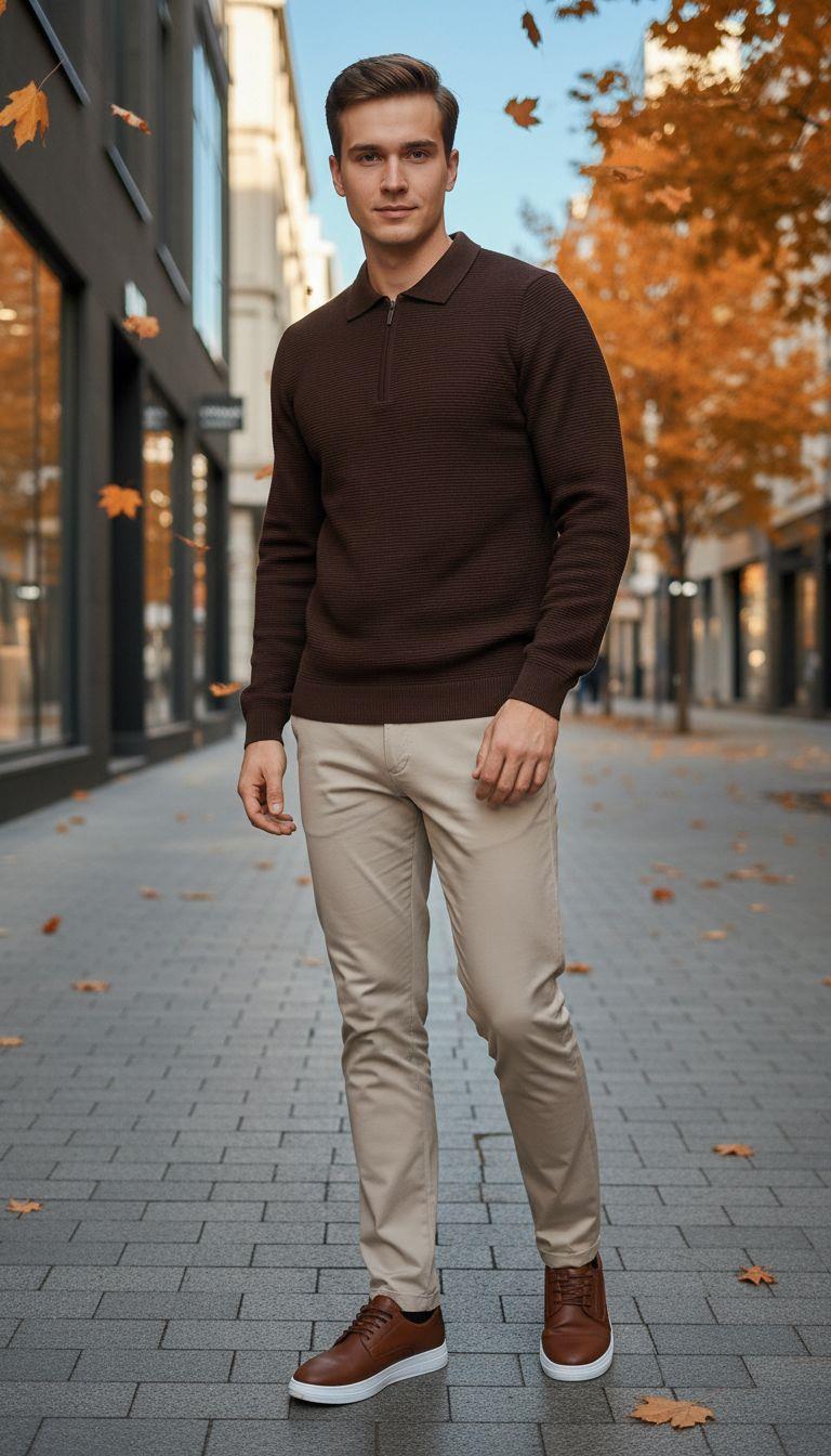 Kahve triko Kazak bej kumaş Pantolon