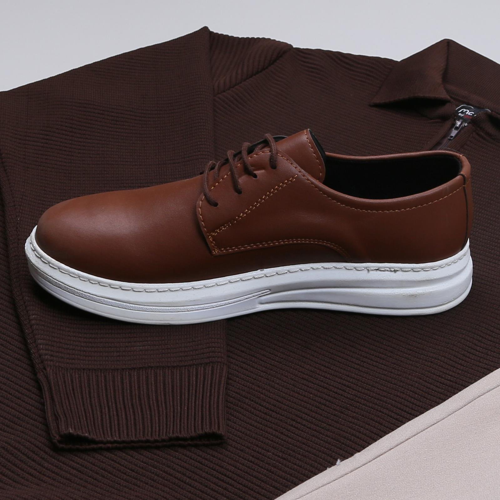 Kahve triko Kazak bej kumaş Pantolon