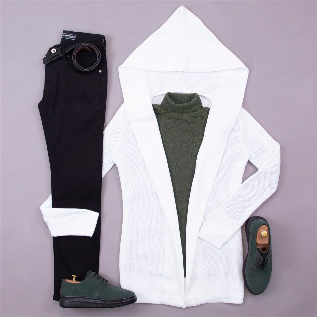 Kapşonlu Hırka Kazak Pantolon Ayakkabı Kombin