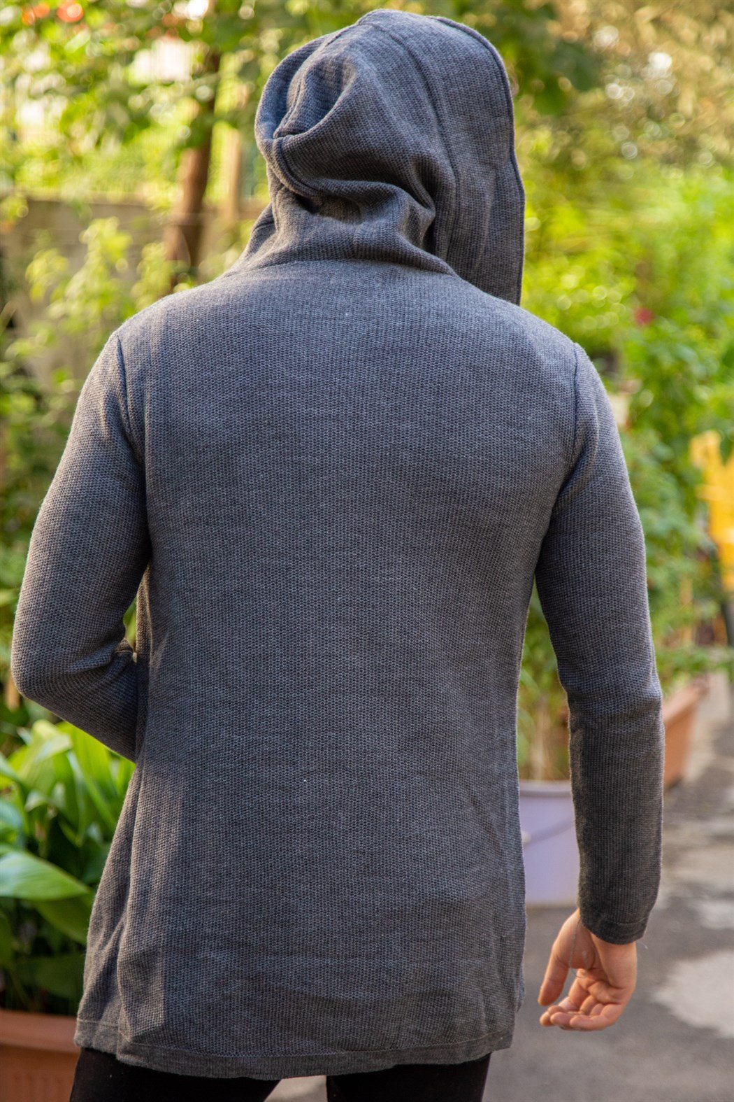 Kapşonlu ince füme örme hırka