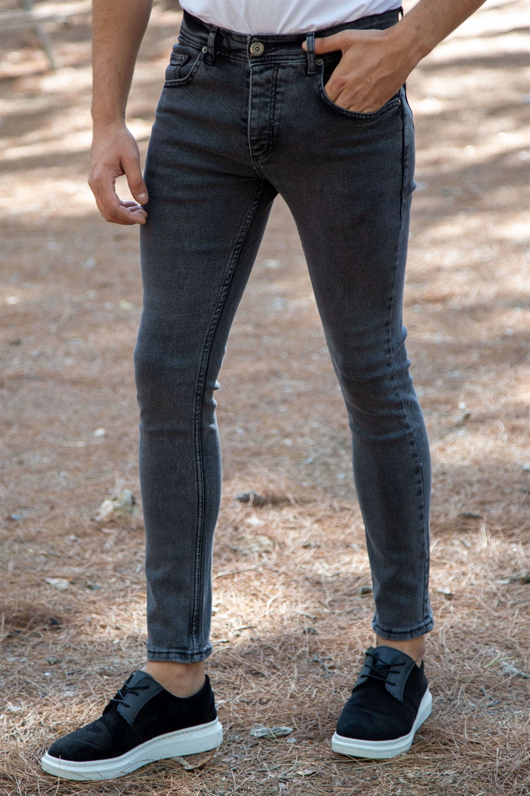 Kar yıkama slim fit füme kot pantolon