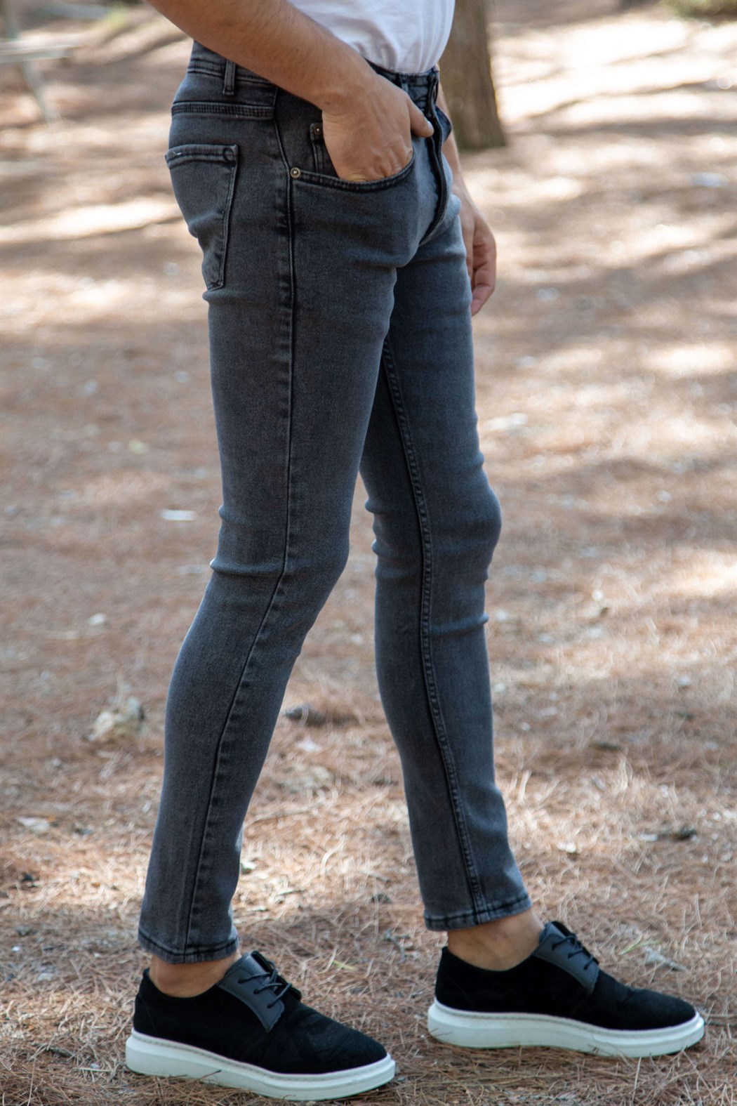 Kar yıkama slim fit füme kot pantolon