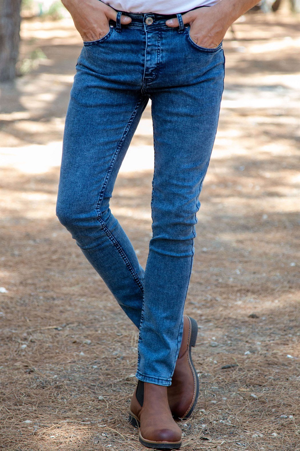 Kar yıkama slim fit mavi kot pantolon