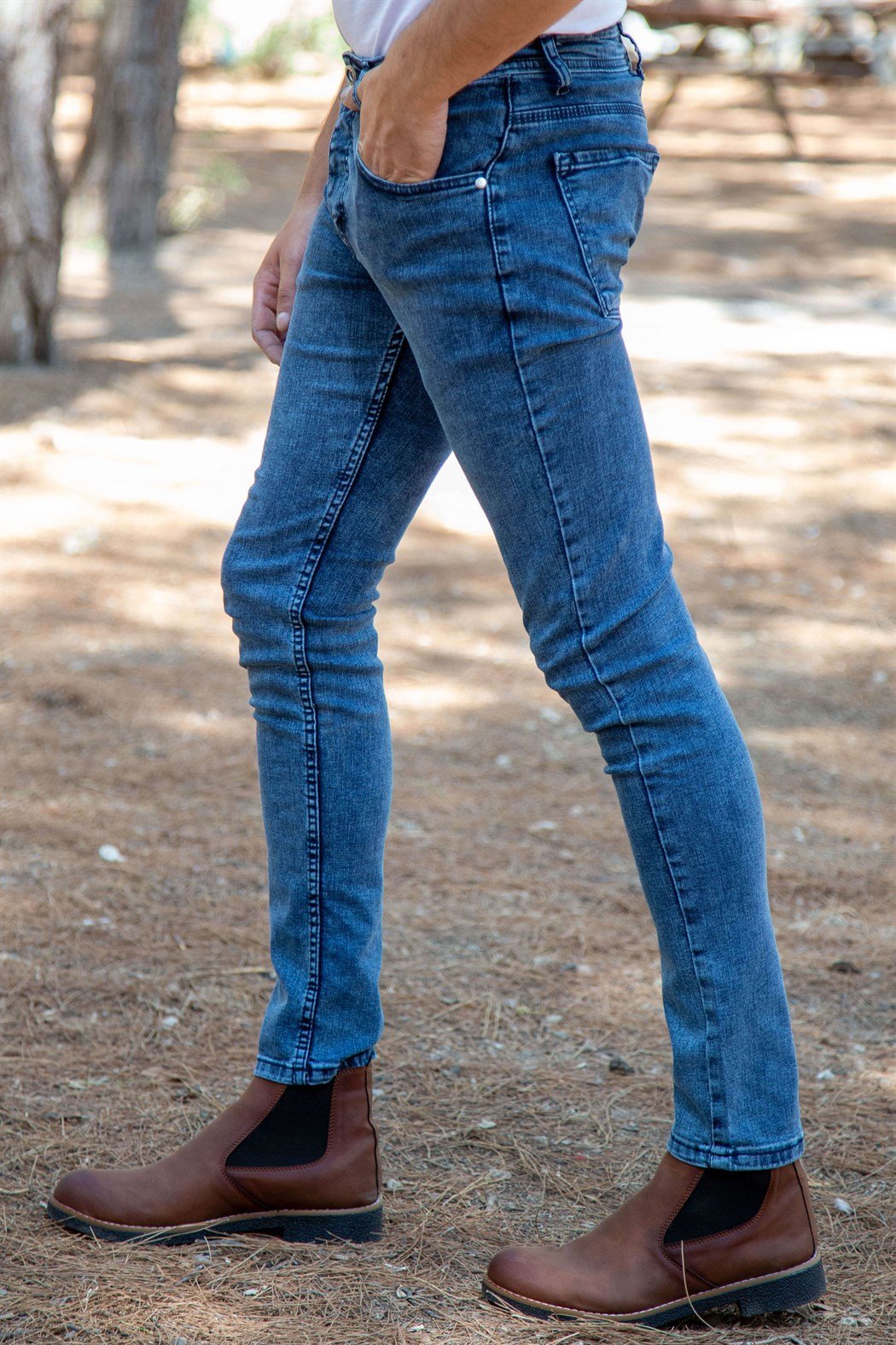 Kar yıkama slim fit mavi kot pantolon