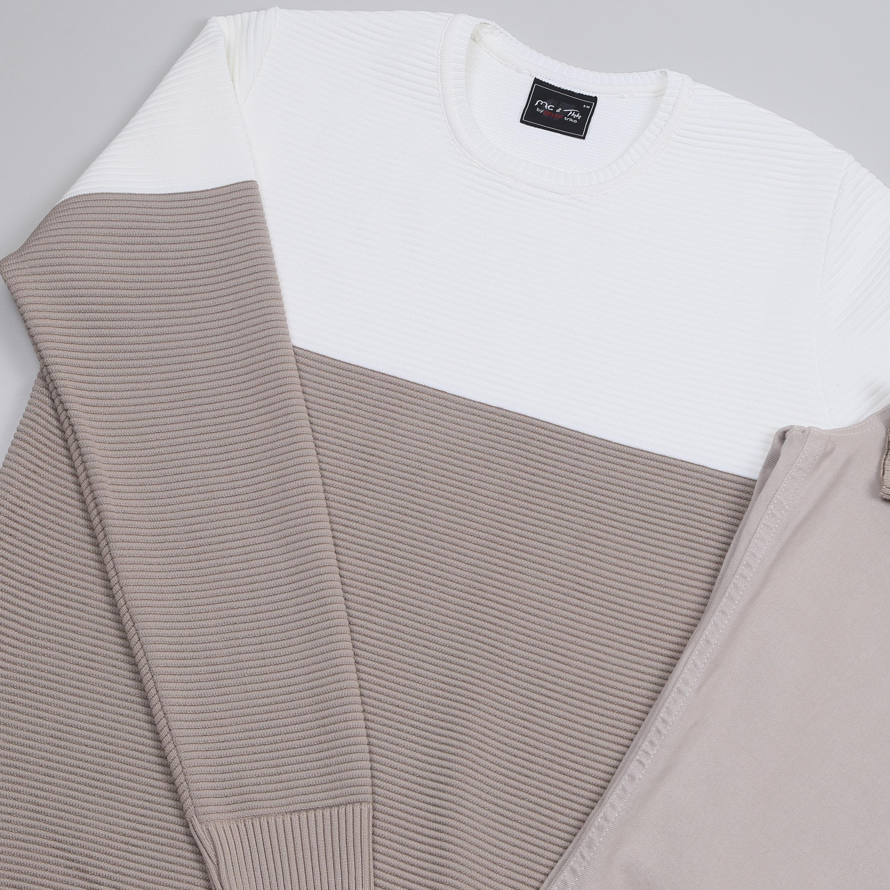 Karışık triko bej kot Pantolon