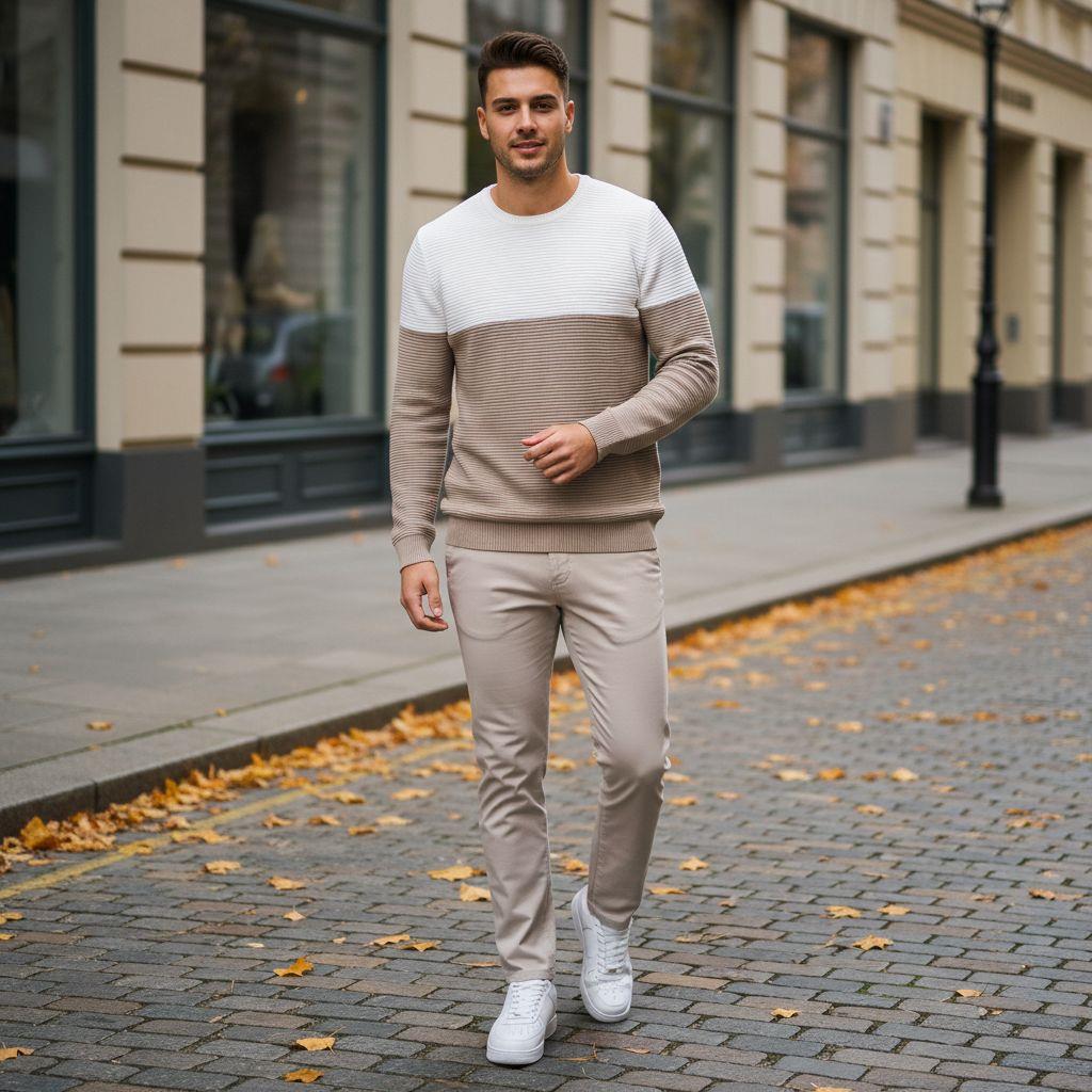 Karışık triko bej kot Pantolon