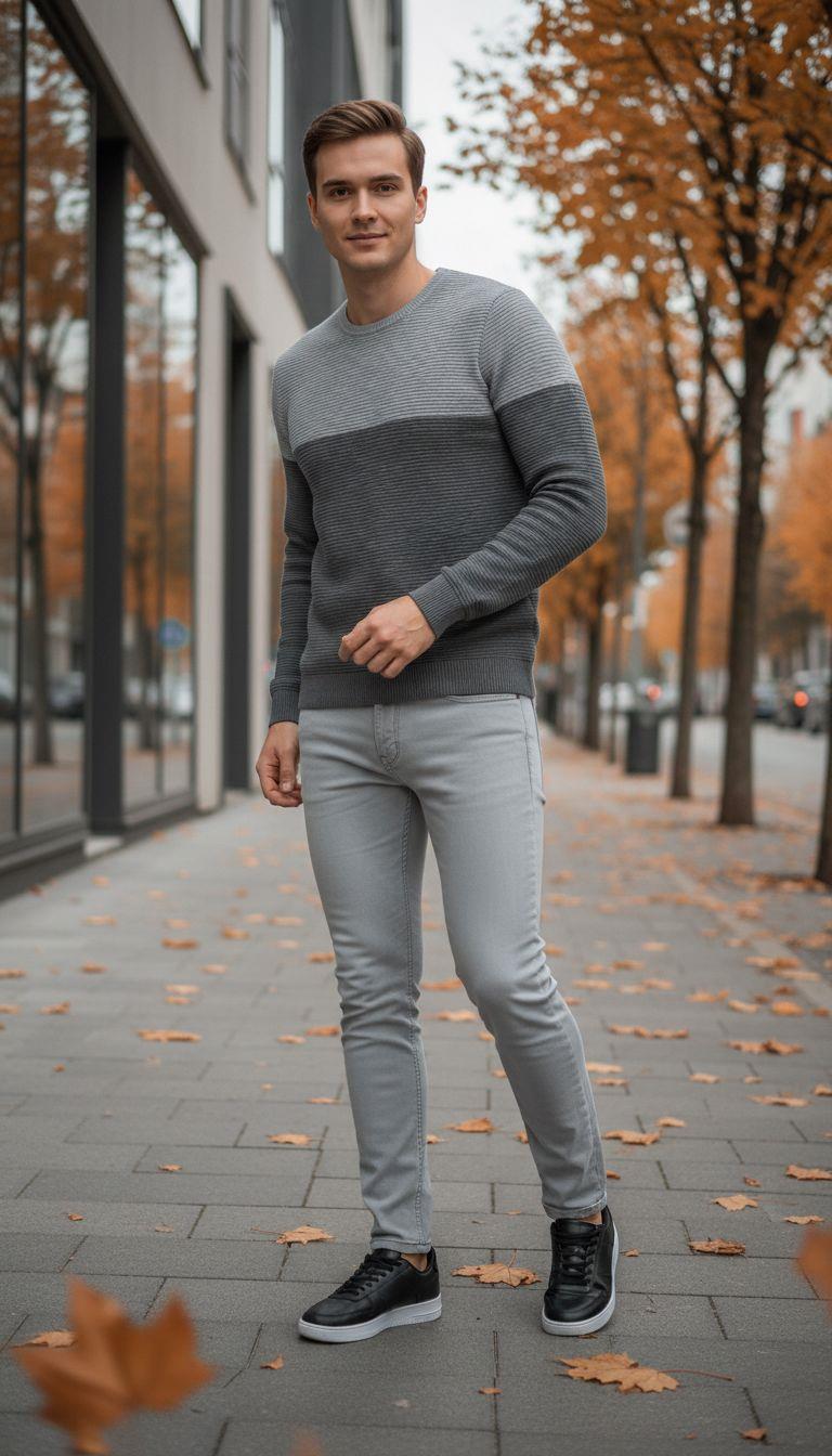 Karışık triko Kazak Gri kot Pantolon