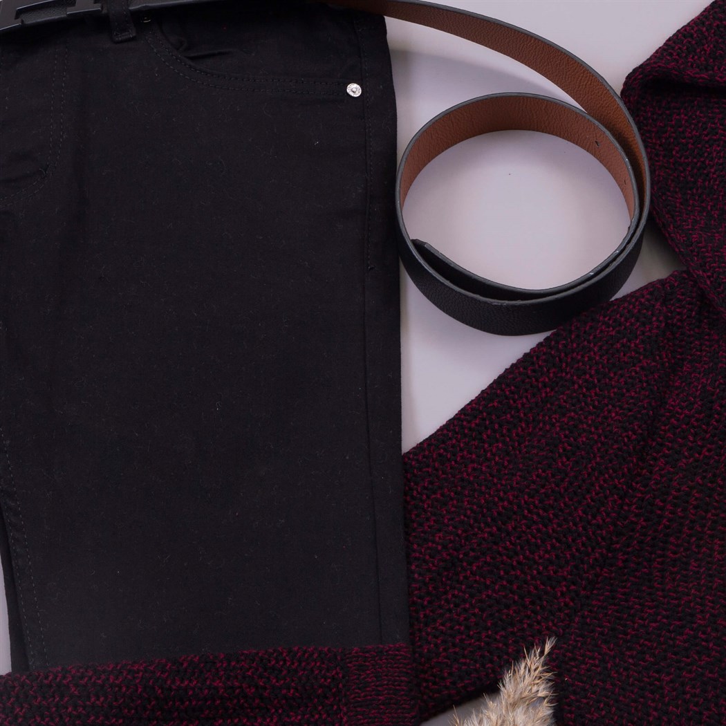 kazak pantolon bordo hırka ayakkabı kombini