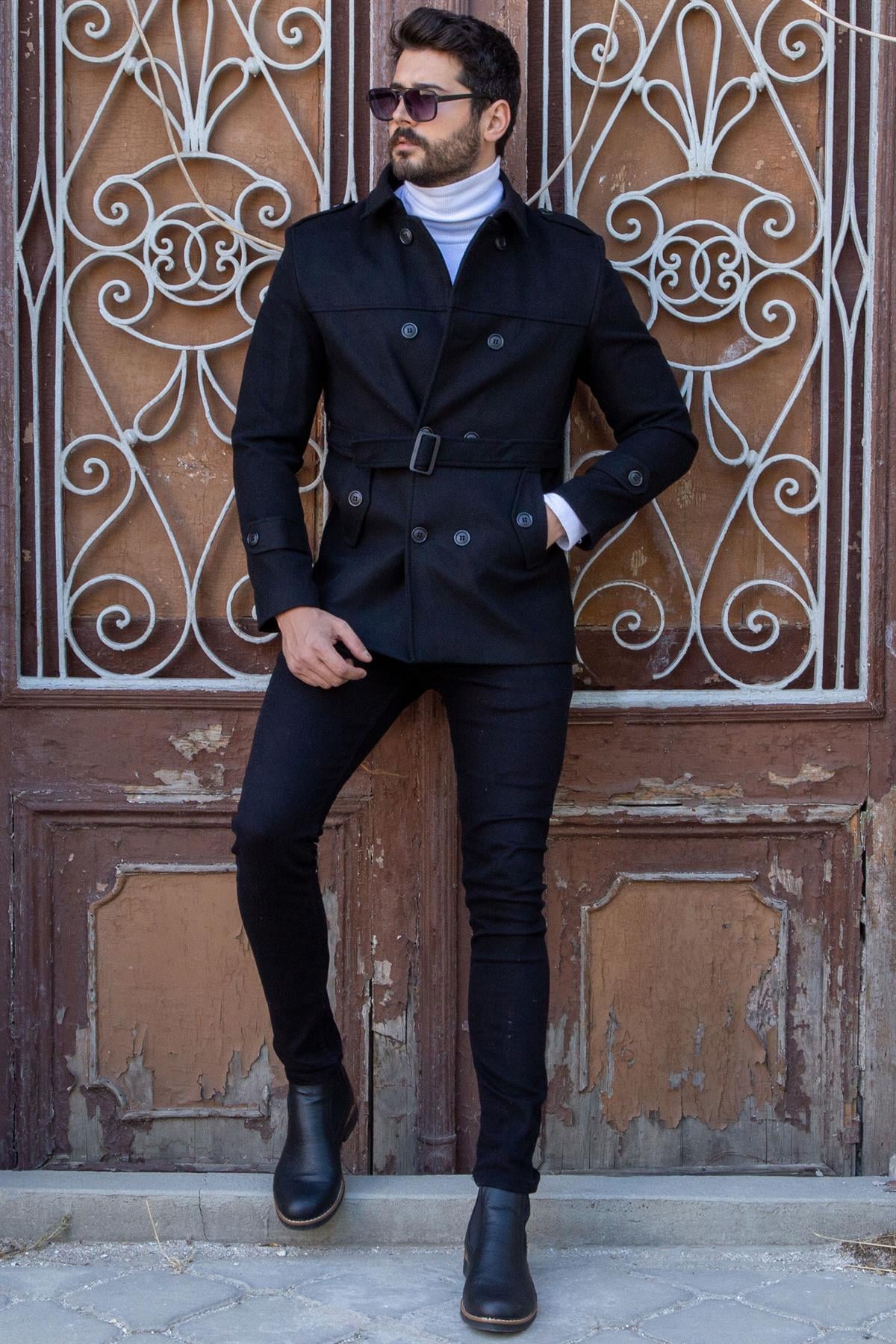 Kemerli Kaşe Kaban Kombini