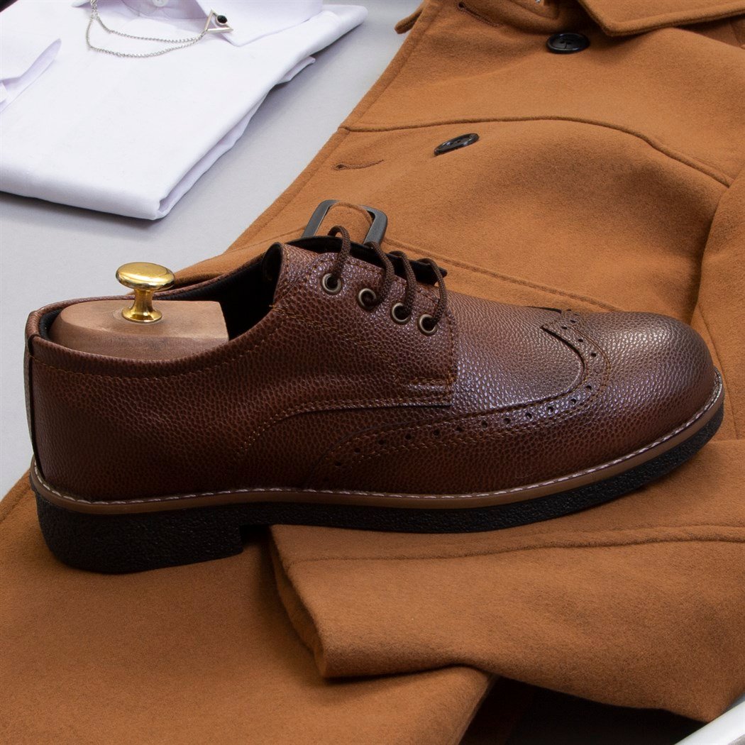 Kemerli Taba Kaşe Kaban Gömlek Ayakkabı Kombin