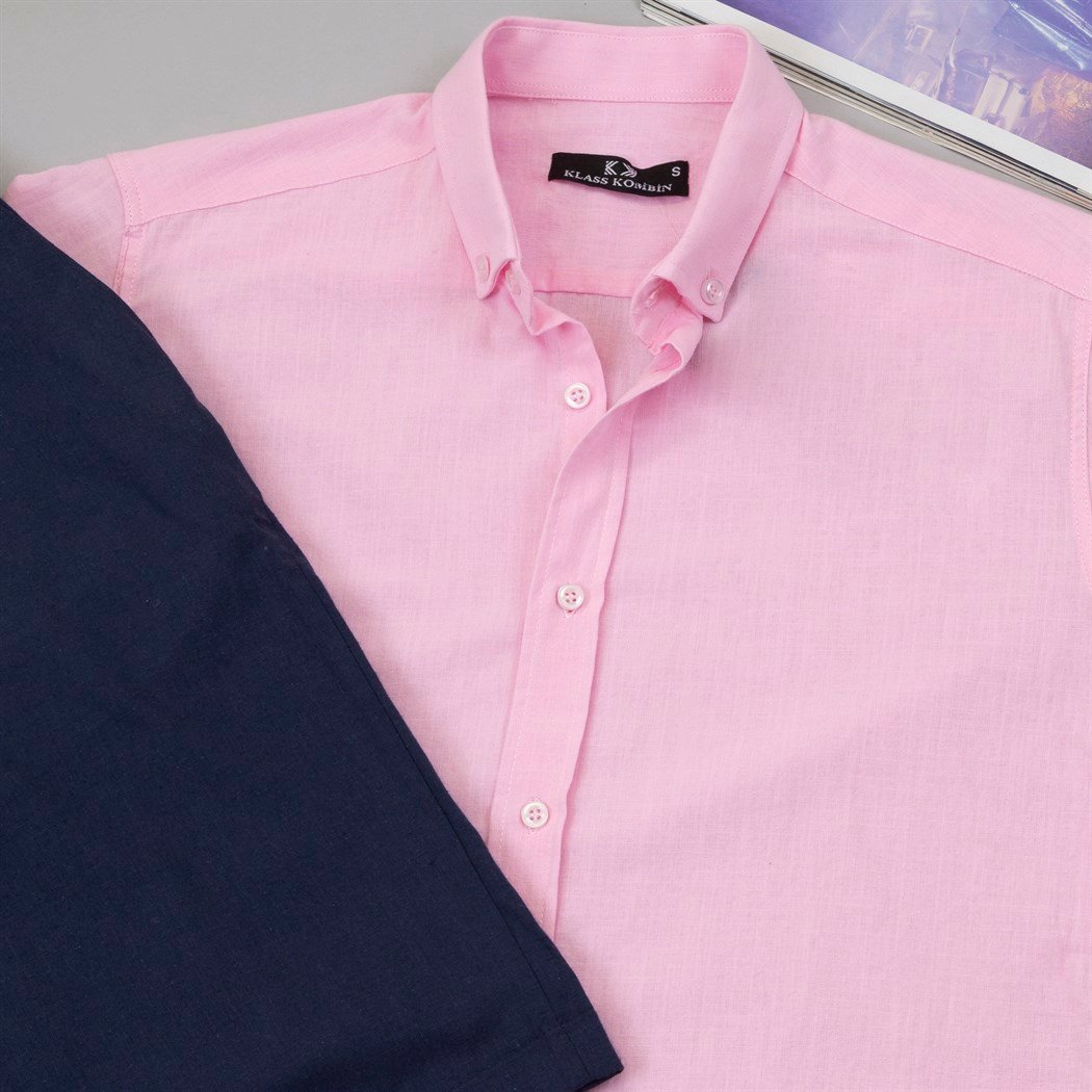 Keten Pembe Gömlek Keten Şort Ayakkabı Kombin