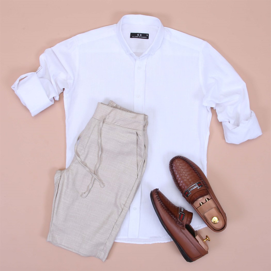 Keten Sort Gömlek Ayakkabı Kombini