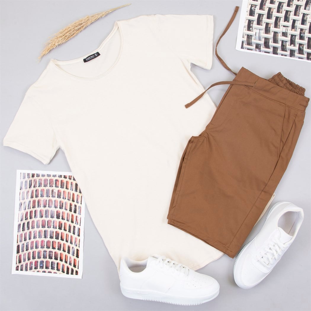 Keten Şort Tişört Ayakkabı Kombin